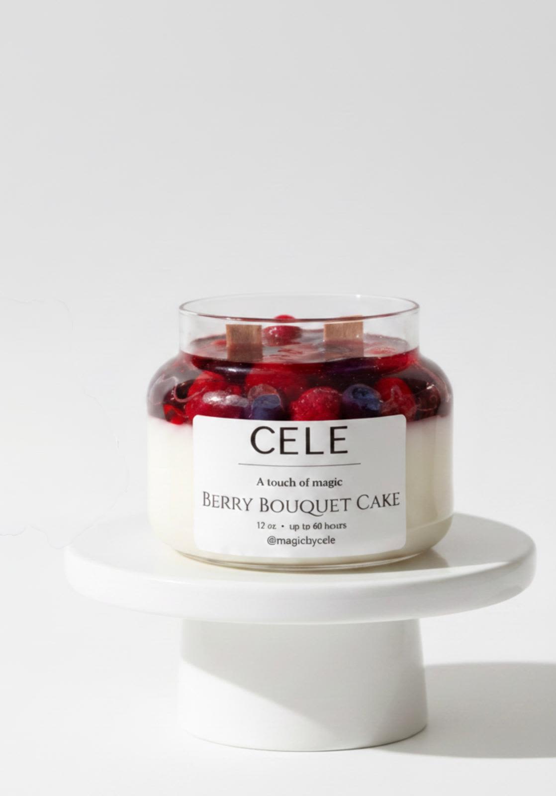 CELE BERRY BOUQUET CANDLE  - Indulge in the sweet charm of our Berry Bouquet Cake Candle. Bursting with notes of ripe berries and creamy vanilla, it fills your space with a delicious, dessert-like aroma. Hand-poured for a clean, even burn, this candle lasts up to 60 hours perfect for adding a cozy, elegant touch to any room.