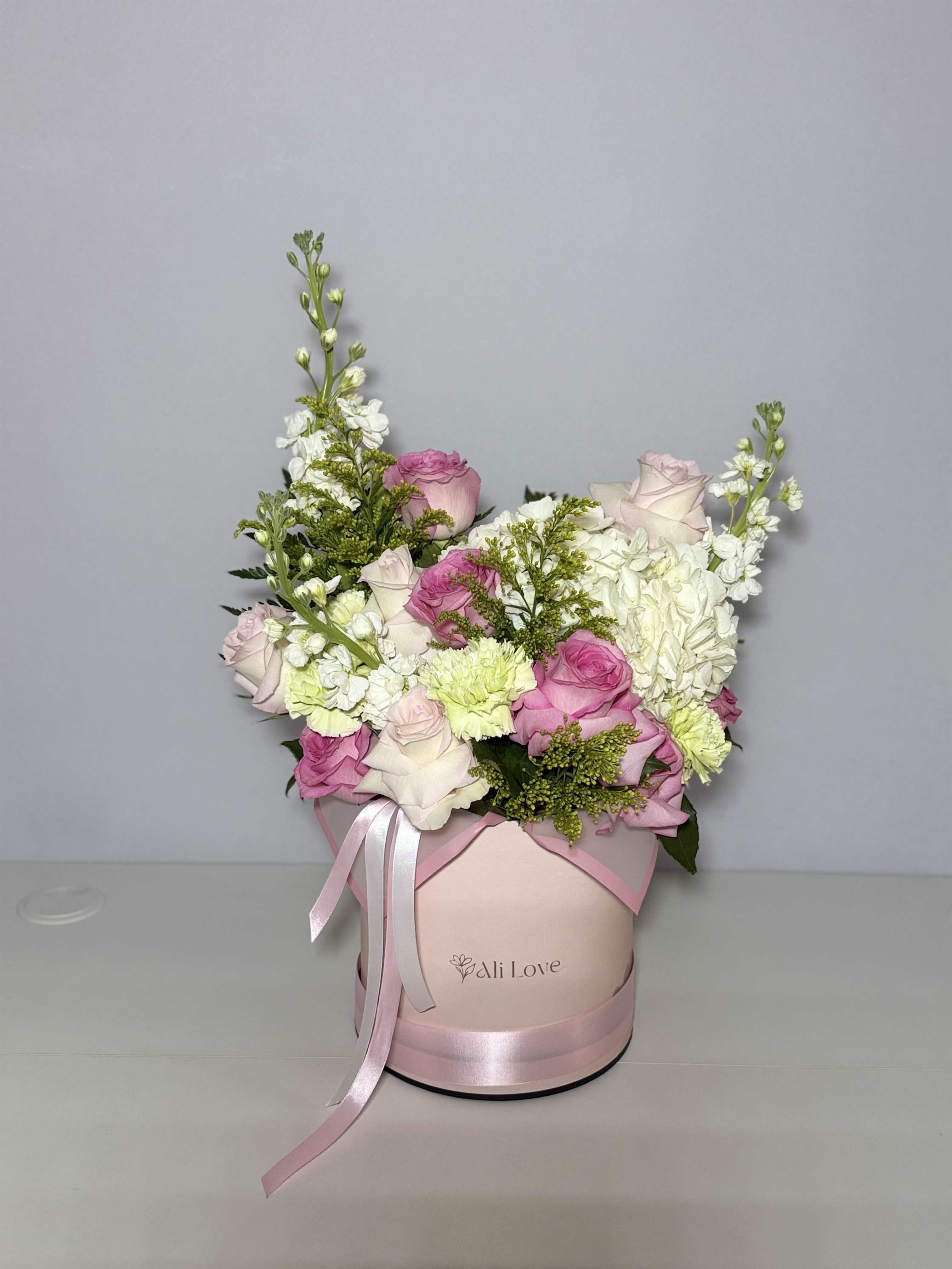 Hortencia  - A gentle Mother’s Day arrangement of hydrangeas, roses, and stock flowers. Delicate tones, soft textures, and an elegant touch made to feel calm, beautiful, and full of love.