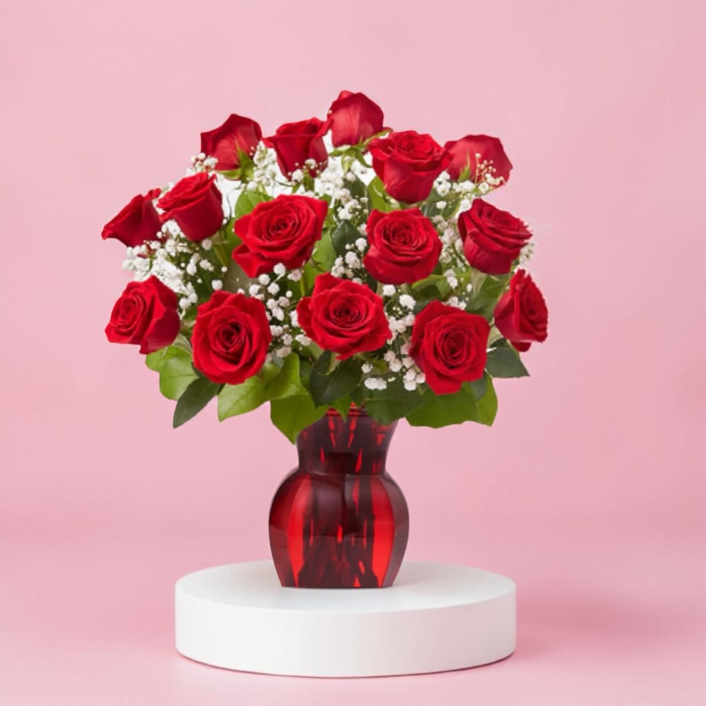 18 Red Classic Roses by Amanda - 18 roses with babies breath and green. A classic!