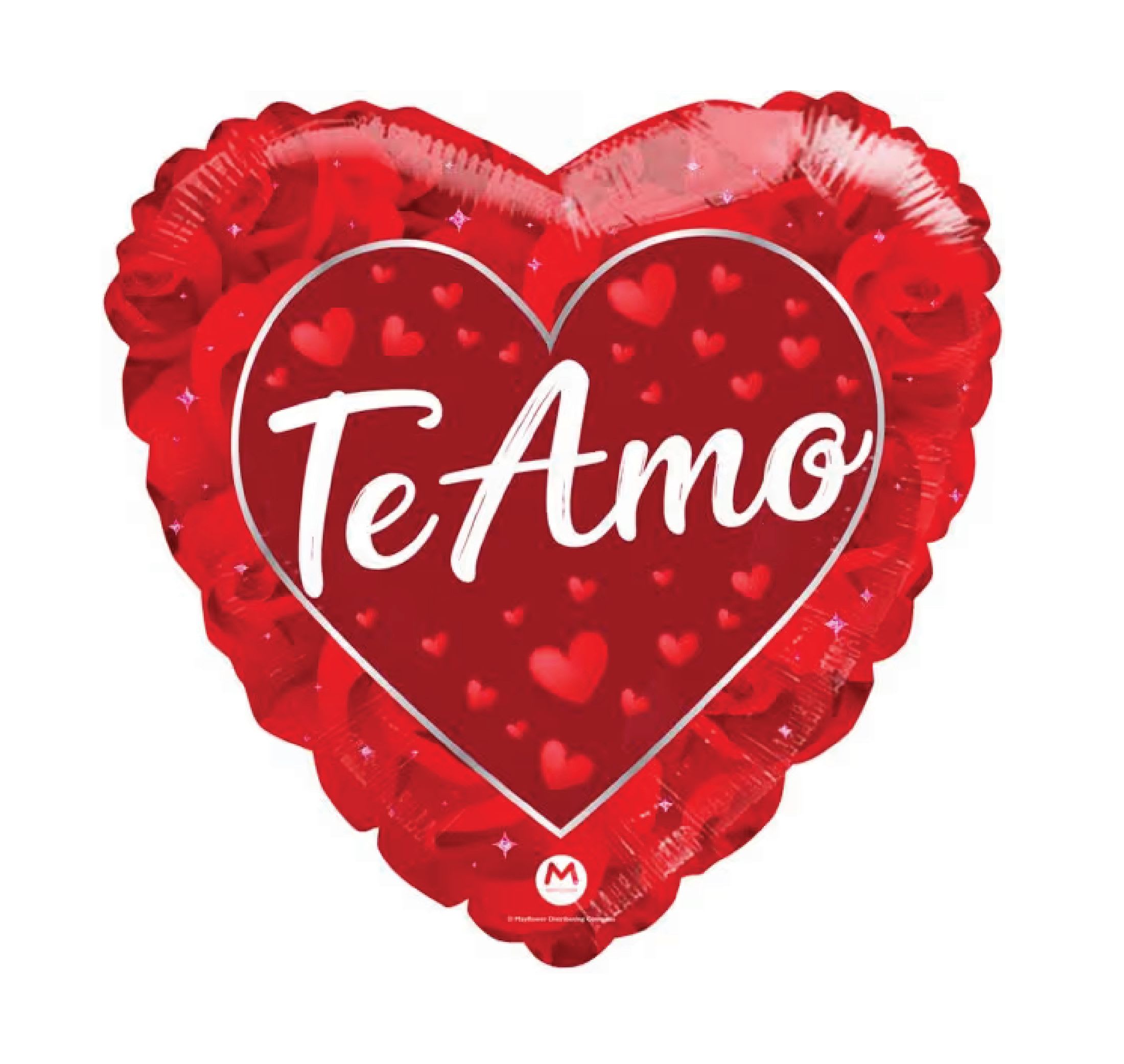 Heart-shaped red foil balloon with "Te Amo" text