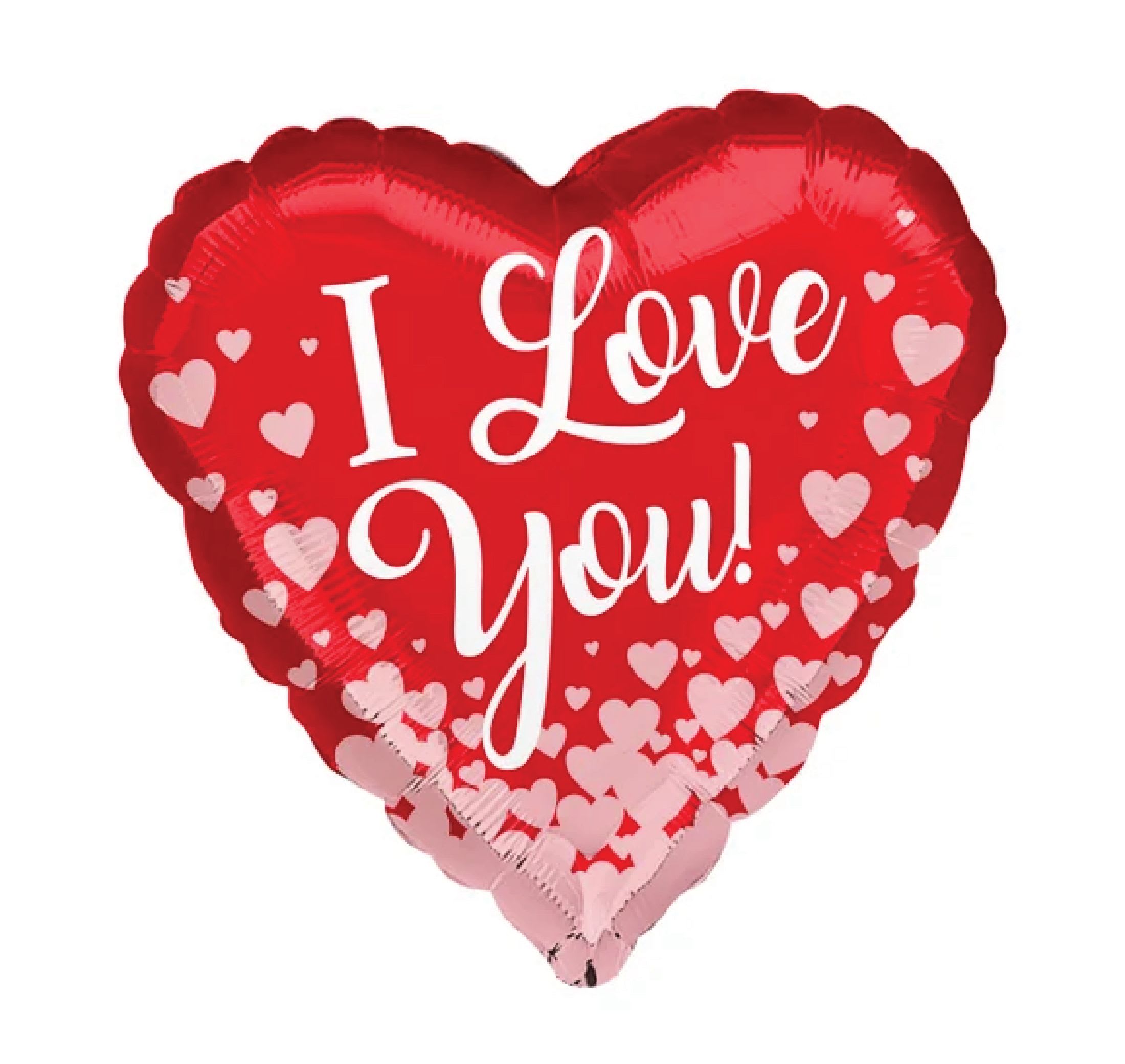 Heart-shaped red balloon with "I Love You" text and pink hearts