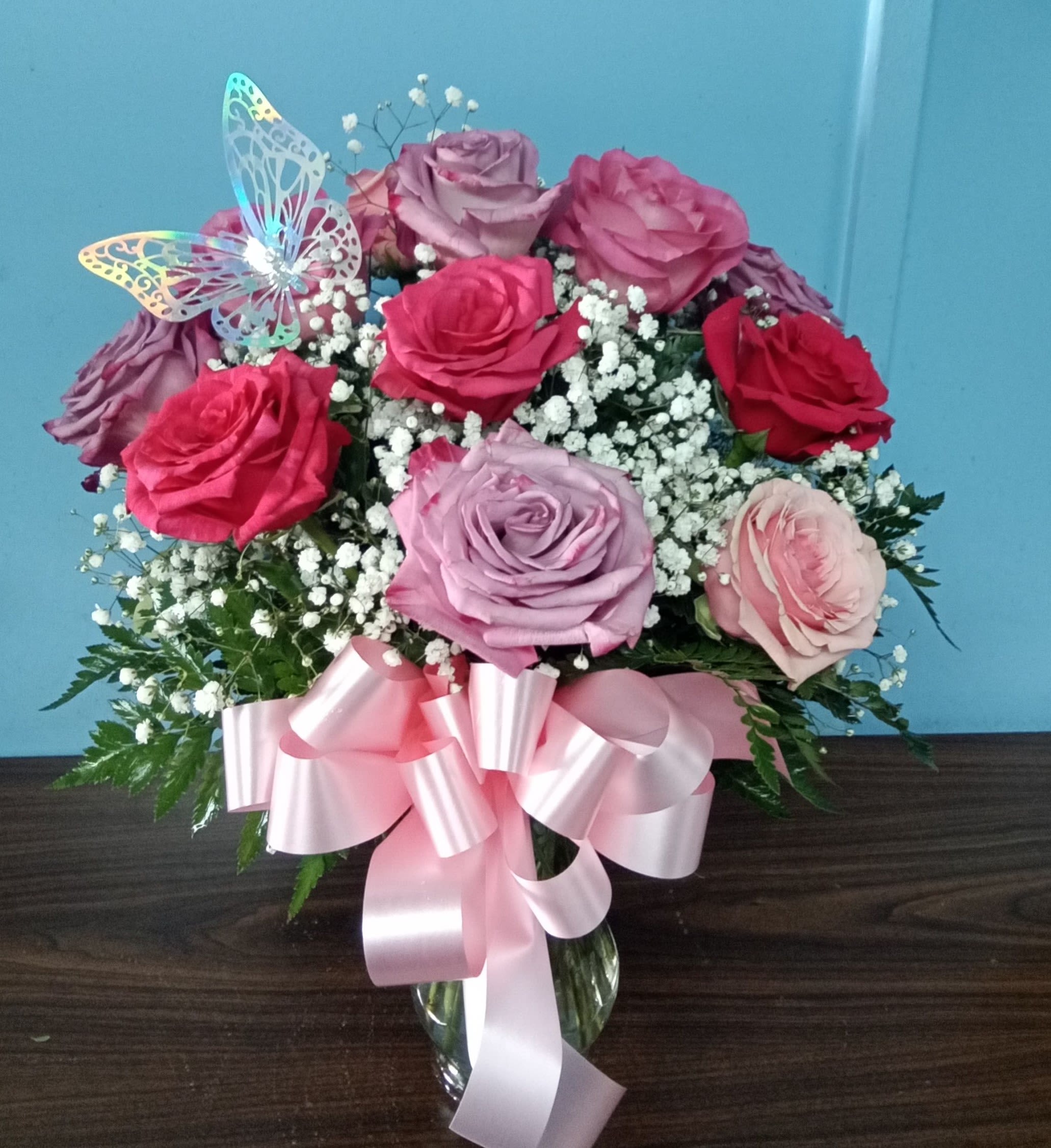 1Dz Roses Mixed Pastel - Stunning, sweet and bursting with color! For your one and only or your favorite Galentine, these darling roses will make anyone blush on Valentine's day. 12 beautiful blooms are cut to perfection right from the farm and sent with a vase to their doorstep.  