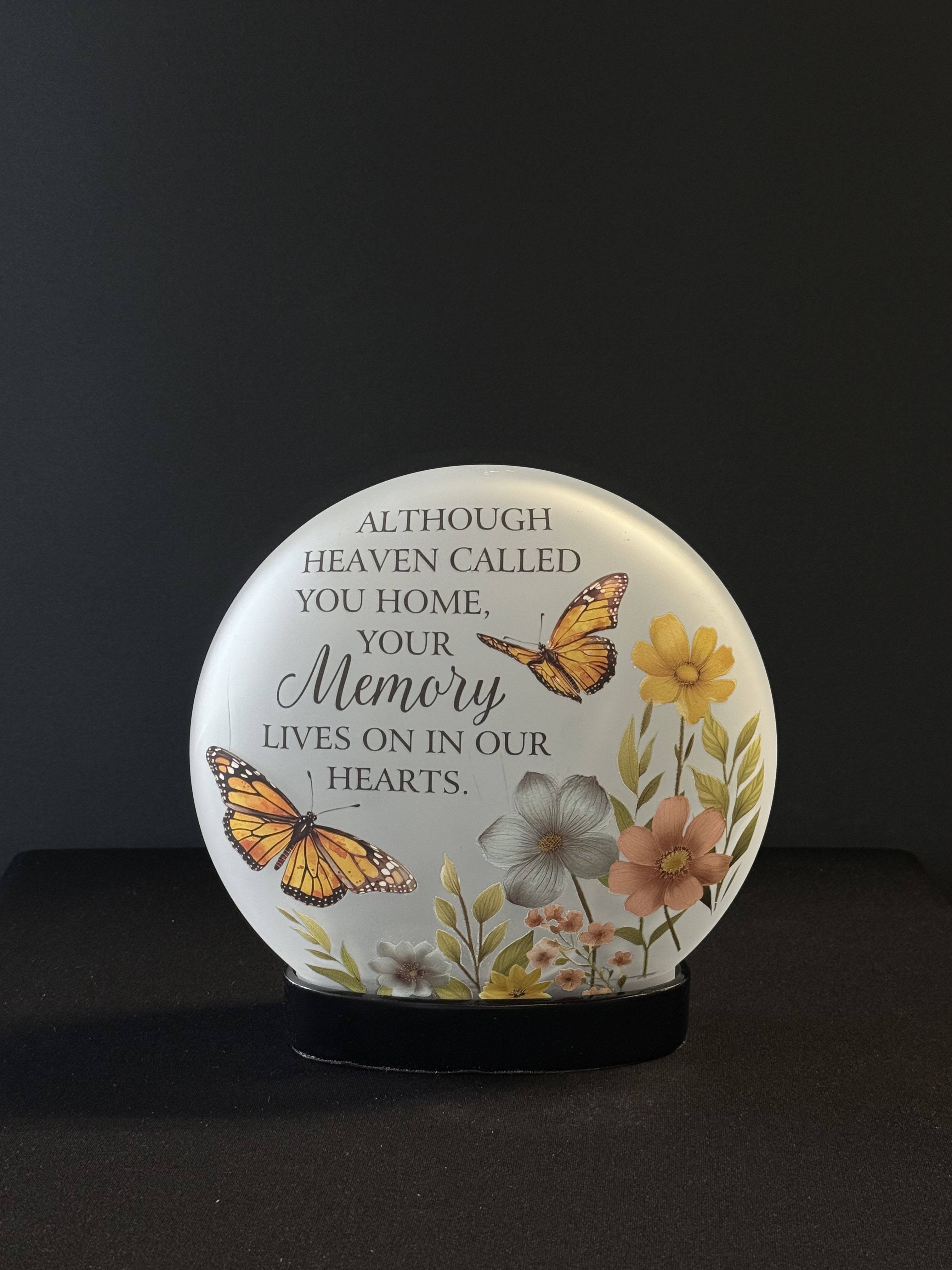 In Our Hearts Table Light - 8" LED Table Light, for the home. "Although heaven called you home, your memory lives on  in our hearts."