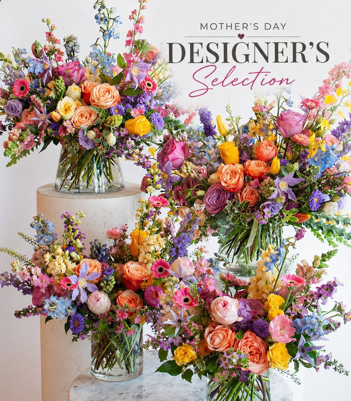 Mother’s Day Designer’s Selection | SMALL - A curated collection of seasonal blooms, thoughtfully designed using the freshest flowers available. Each arrangement is uniquely created in our refined, modern style and tailored to your selected budget—perfect for celebrating Mom. Photo for inspiration only; flowers and colors may vary based on availability.