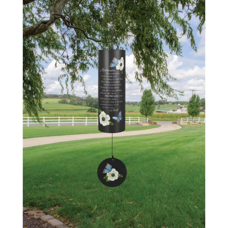 Memories 36 in Blue Butterfly Sonnet Windchime  - 36 in windchime  Memories they remind us of the people and the things we hold dear.  they bring us laughter and sometimes tears.  no matter what others may do or say nothing will ever take these memories away.  memories are more than a link to the past, sometimes they're all we have that will last. 