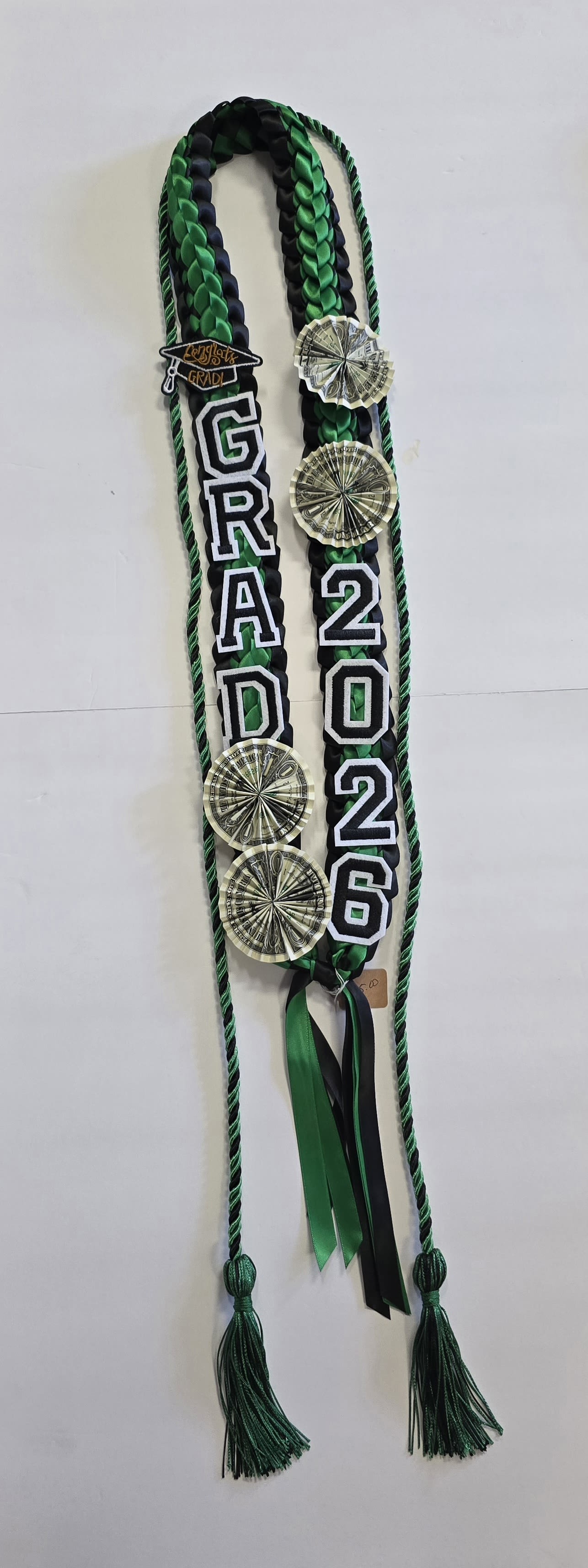 Black &amp; Green 2026 Money Lei #34 -  THESE ARE REAL MONEY ON THE LEI, THERE IS NO RETURN  AND NO REFUND. ALL SALES ARE FINAL ON THESE LEI. WE HAVE MANY COLORS AVAILABLE, PLEASE CALL FOR MORE INFORMATIONS