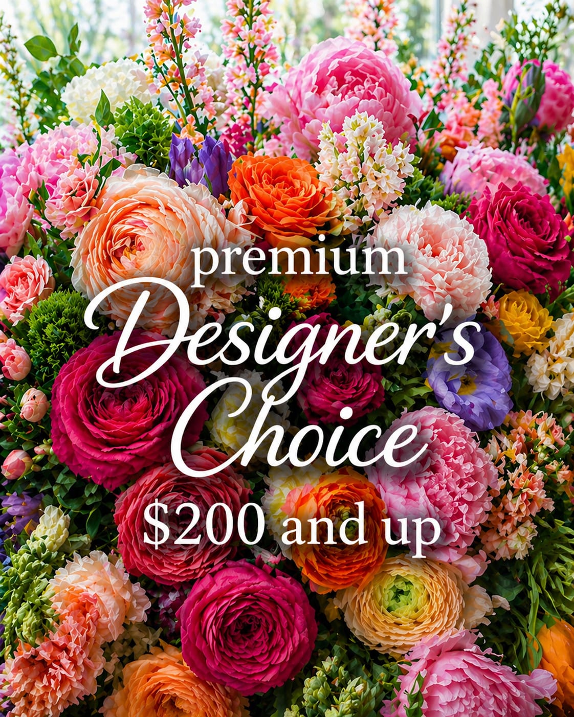 Premium Designer's Choice - Let our designers create something truly one-of-a-kind using the freshest, most beautiful blooms available. Each arrangement is thoughtfully crafted with a curated mix of seasonal flowers, colors, and textures—designed to feel full, balanced, and effortlessly beautiful.  Have a special request? Call our store to speak with a designer (430) 200 - 4812