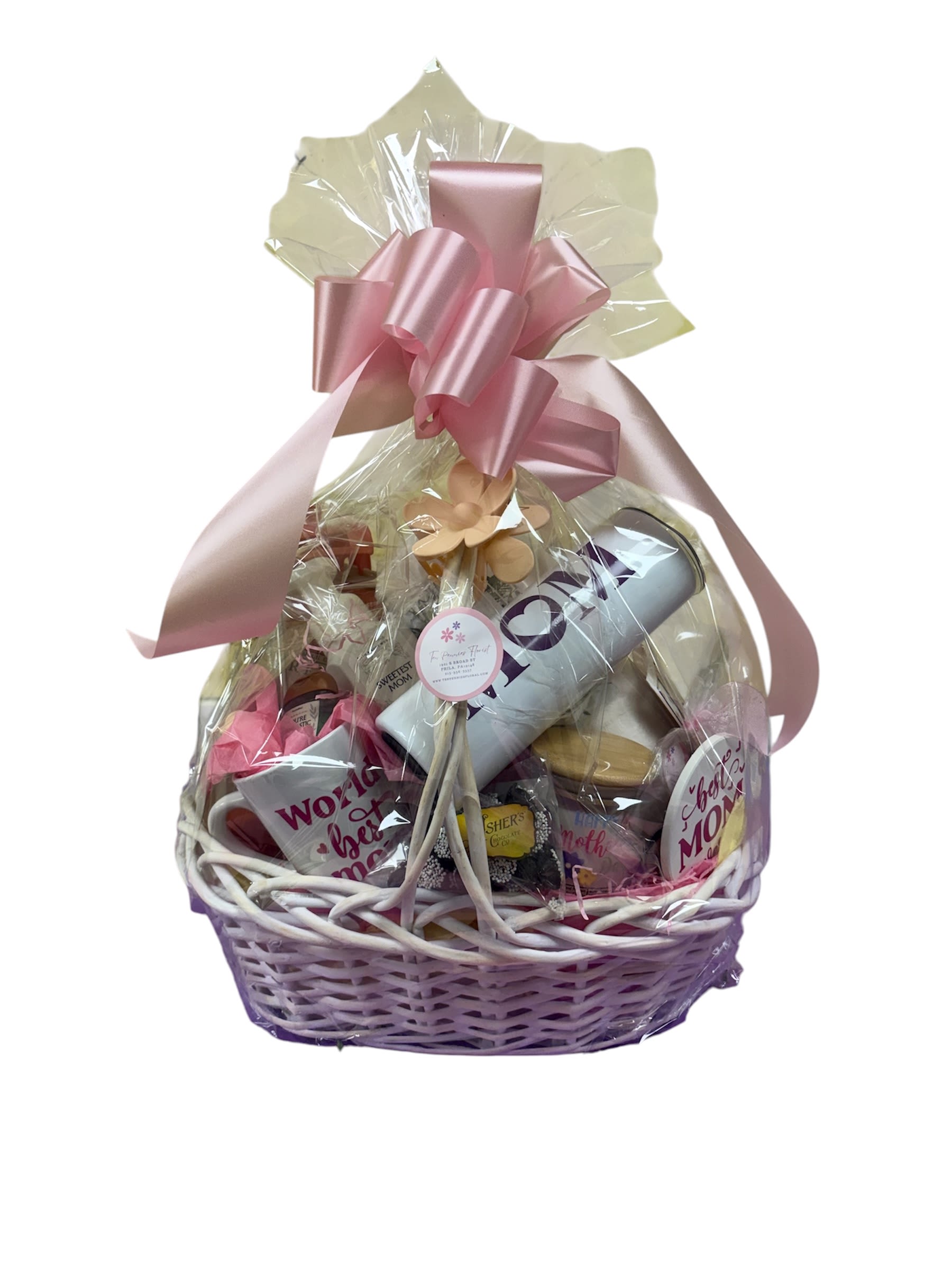 Mothers Day Gift Basket - This is the perfect gift for the Moms who don't love flowers and plants! Basket includes box of ashers assorted chocolates, ashers nonpareils, ashers chocolate covered pretzels, happy mothers day candle, mom tumbler cup, best mom ever coaster, worlds best mom mug, 2 hair clips, 5 bath bombs, 5 flower magnets, chapstick, hand santizer, hand soap, 5 pack of book marks, and a cozy blanket! 