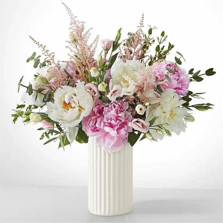 Cotton Candy Peony Bouquet - Tis the season for Peonies. This fragrant bouquet is bursting with bright pink and white peonies, and soft Astilbe. A beautiful combination that is sure to hit the spot.