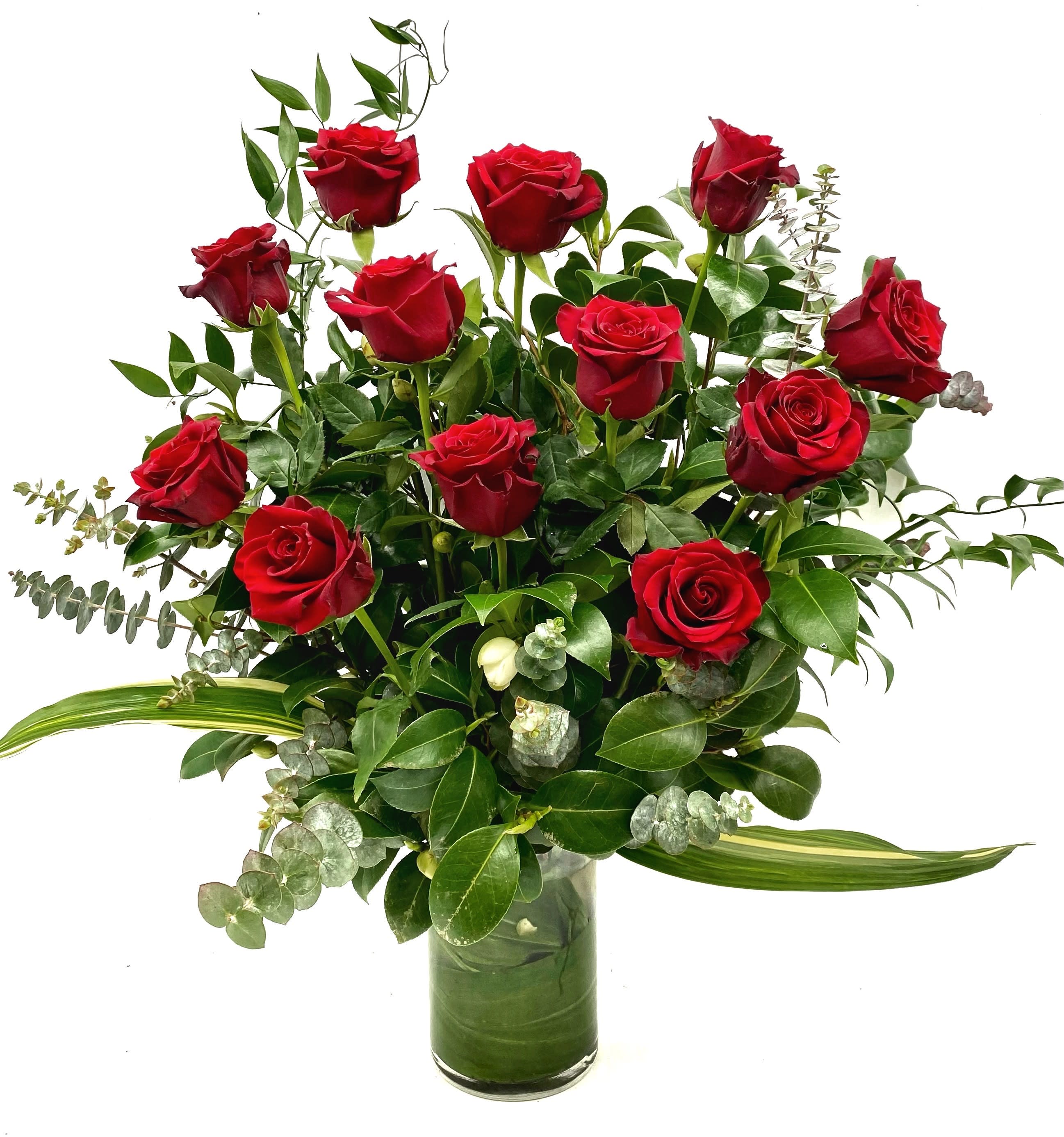 Red Roses - Our take on a classic arrangement of beautiful premium Red Roses. Our roses are of the best quality in the industry and hand picked each week for the freshest blooms available. Choose between 1 dozen or 2 dozen roses arranged with seasonal greenery. A timeless gift of love or thoughtfulness. 