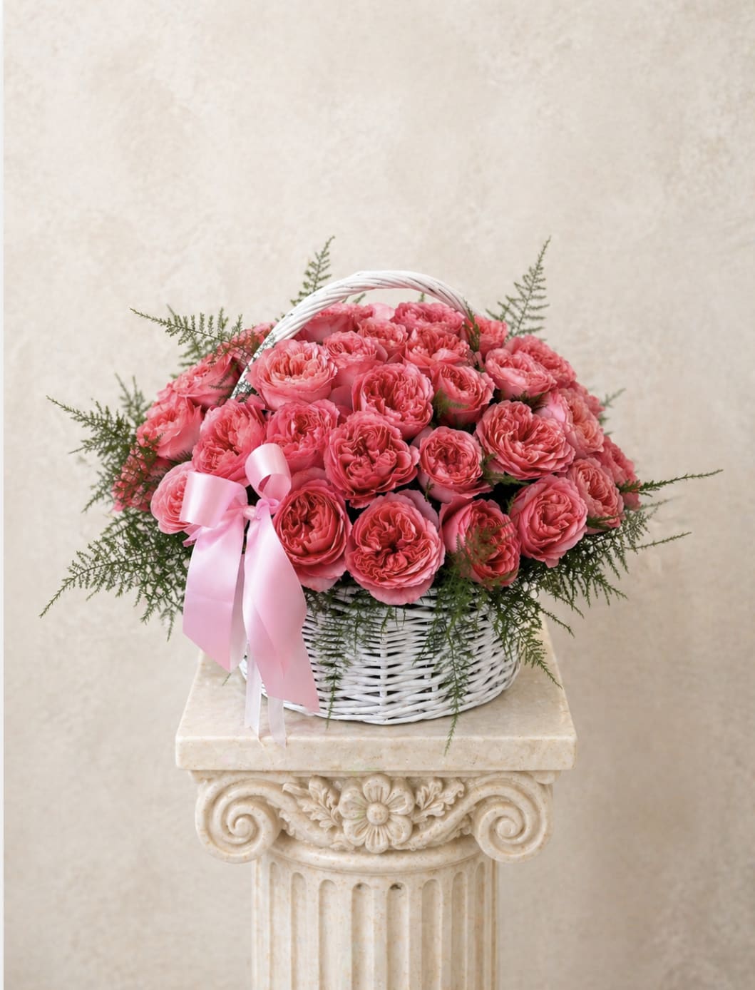 Rosé Reverie - Brighten any space with our Elegant Flower basket Arrangement! Bursting with vibrant blooms, this stunning display combines seasonal favorites with lush fillers.  Housed in a chic, reusable container, it makes a perfect centerpiece for any occasion be it a gift or a treat for yourself. Elevate your decor with this captivating arrangement that brings joy and sophistication to your home or office. Order yours today and let the beauty of flowers inspire you!