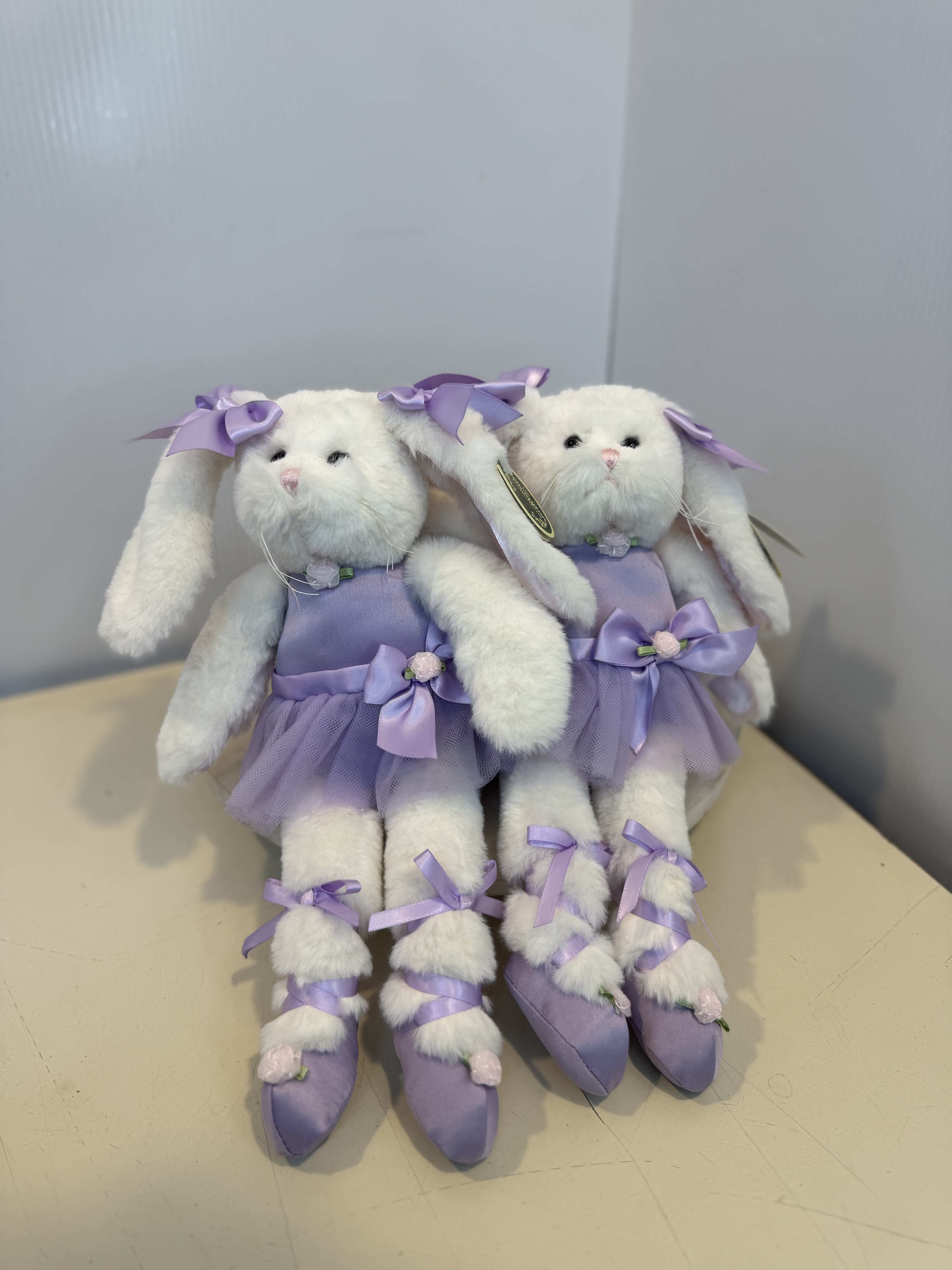 Bunny Ballerina Plush - Soft plus ballerina bunny dressed in a lavender tutu with matching ballet slippers and satin bows. A sweet keepsake for dance recitals and ballet lovers.