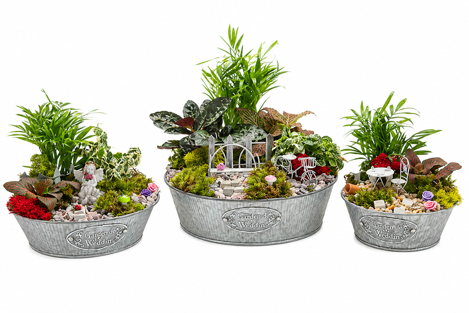 8" Fairy Garden Dish – Living Plant Arrangement - Part of our charming miniature garden collection, this 8" dish arrangement brings a peaceful garden scene to life in a compact, giftable size. Designed in a rustic metal planter, it features a curated mix of live green plants, natural moss, and decorative accents like tiny benches, pathways, and whimsical garden details.  Perfect for desks, side tables, or small spaces, this size offers all the beauty of a larger garden in an easy-to-place design. A thoughtful alternative to traditional flowers, it’s a long-lasting gift for birthdays, sympathy, get well wishes, or everyday moments.  Features:  8" garden dish planter Live, easy-care plants Handcrafted miniature garden design Unique decorative accents in every piece Ideal for small spaces and gifting  Perfect for: Birthdays • Sympathy • Get Well • Office Décor • Just Because  Care Tips: Place in bright, indirect light. Water lightly when the top soil feels dry.