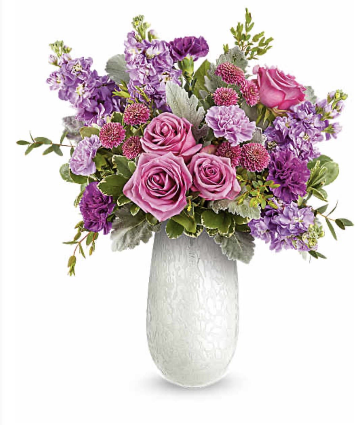 Amelia  - Delight Mom with the Amelia Bouquet, a graceful mix of pink and lavender blooms beautifully arranged in a Amelia Vase. This elegant art glass keepsake adds soft shimmer and a heartfelt touch to her Mother's Day.