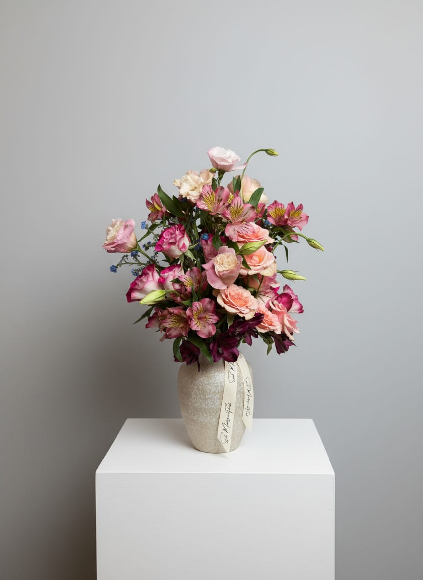 Velvet Kiss - Because flowers follow the rhythm of the seasons, availability changes often. Your arrangement may vary from the photo, and some varieties may differ. We design with the freshest blooms available, making substitutions when needed—while always preserving the overall mood: fresh, artful, and beautifully composed.  For specific flower or color requests, please contact us before ordering.