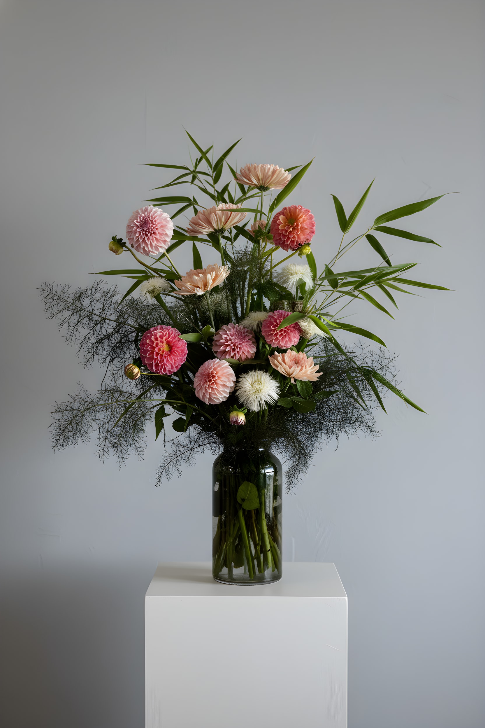 Dahlia Haze - Because flowers follow the rhythm of the seasons, availability changes often. Your arrangement may vary from the photo, and some varieties may differ. We design with the freshest blooms available, making substitutions when needed—while always preserving the overall mood: fresh, artful, and beautifully composed.  For specific flower or color requests, please contact us before ordering.