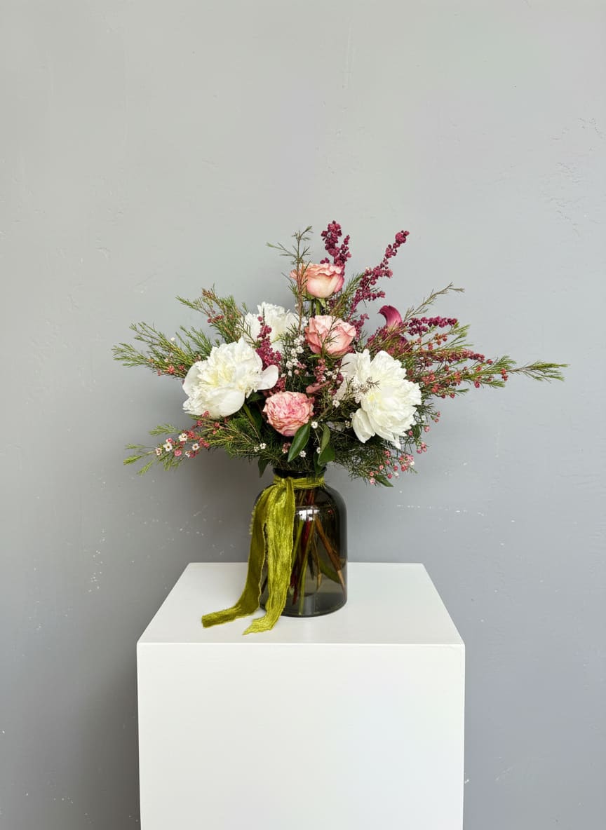 My Peony Princess  - Because flowers follow the rhythm of the seasons, availability changes often. Your arrangement may vary from the photo, and some varieties may differ. We design with the freshest blooms available, making substitutions when needed—while always preserving the overall mood: fresh, artful, and beautifully composed.  For specific flower or color requests, please contact us before ordering.