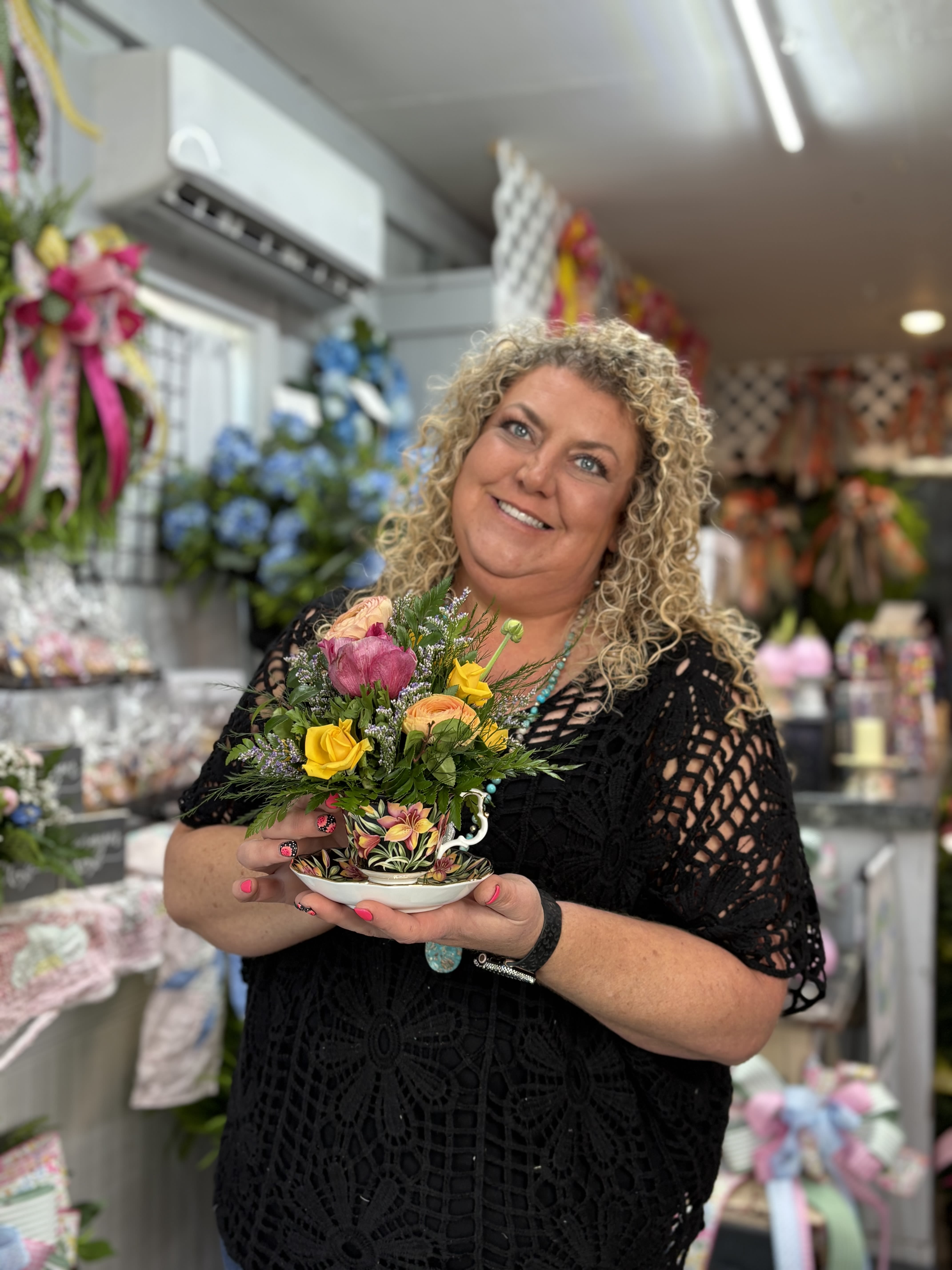 Vintage Tea Cup Arrangement  - Our Vintage Teacup Arrangements are truly one-of-a-kind treasures  Each piece is designed in a unique vintage teacup, meaning no two are ever the same—just like the stories they carry. Every cup is carefully selected for its charm, color, and character, then filled with a lush, mixed floral arrangement that beautifully complements its individual style. From soft pastels to bold, playful patterns, each arrangement is thoughtfully created to match the “personality” of the teacup, making it a perfect gift or keepsake for someone special.  One-of-a-kind design  Vintage teacup included  Fresh, seasonal blooms  Designed with love at Always In Season A little bit of nostalgia, a whole lot of beauty 