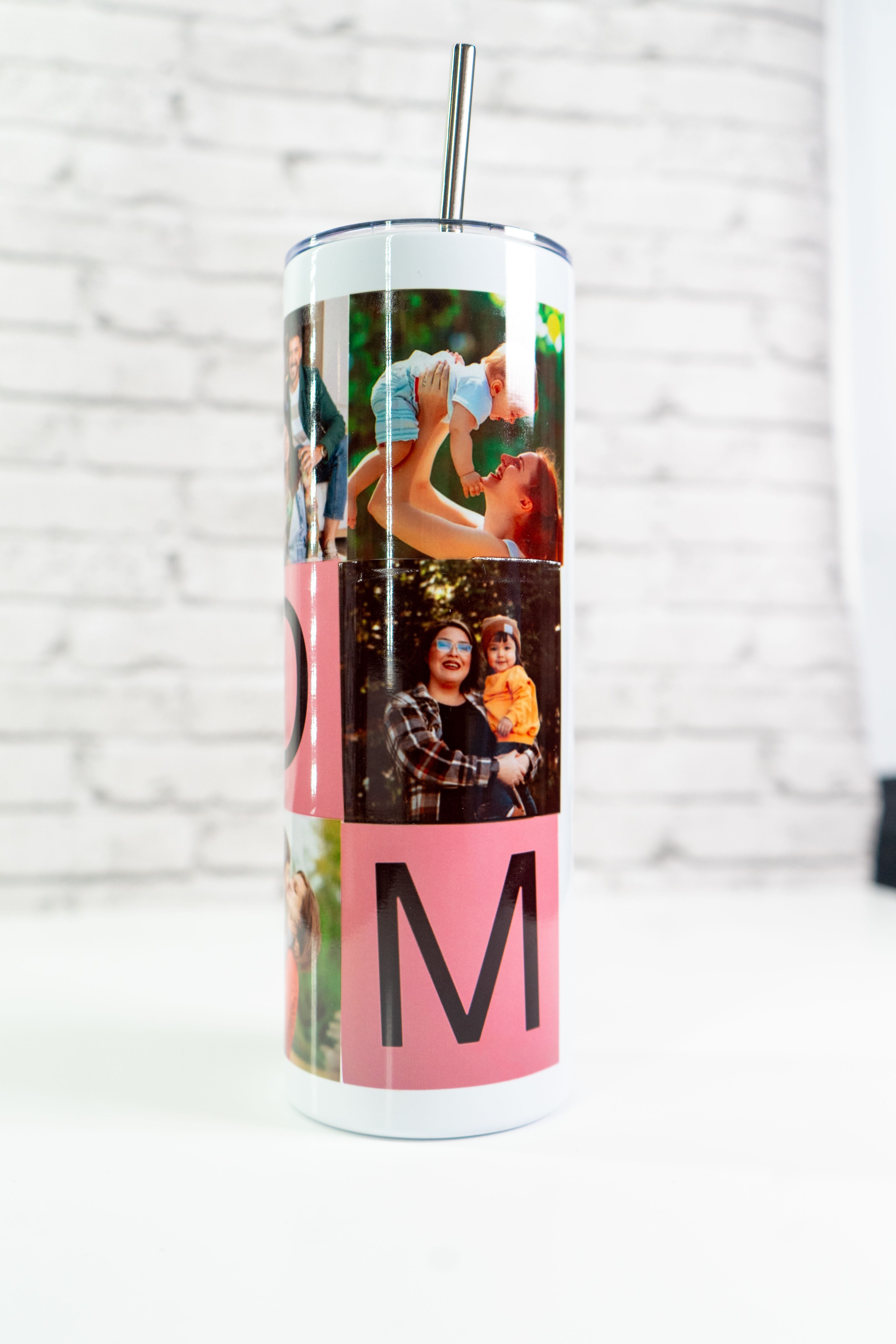 Personalized Photo Tumbler 20 oz 6 Photos Pink - Make every sip special with our Personalized 20 oz Photo Tumbler, designed to turn your favorite memories into a beautiful and practical gift.  Perfect for Mother’s Day, birthdays, Christmas, or any special occasion, this tumbler allows you to showcase meaningful photos that make your gift truly one-of-a-kind.  Crafted with a thermal design, it helps keep drinks hot or cold for longer, making it ideal for coffee, tea, or refreshing beverages on the go. Its secure lid and reusable straw make it both stylish and functional for everyday use—whether at home, work, or traveling.  How to Personalize:  After placing your order, please complete the Google Form using the link provided to upload your photos and submit your customization details. Your tumbler will be created based on the information submitted.  Important: Orders will only be processed once the form is completed. Please ensure all photos are high quality for best results.
