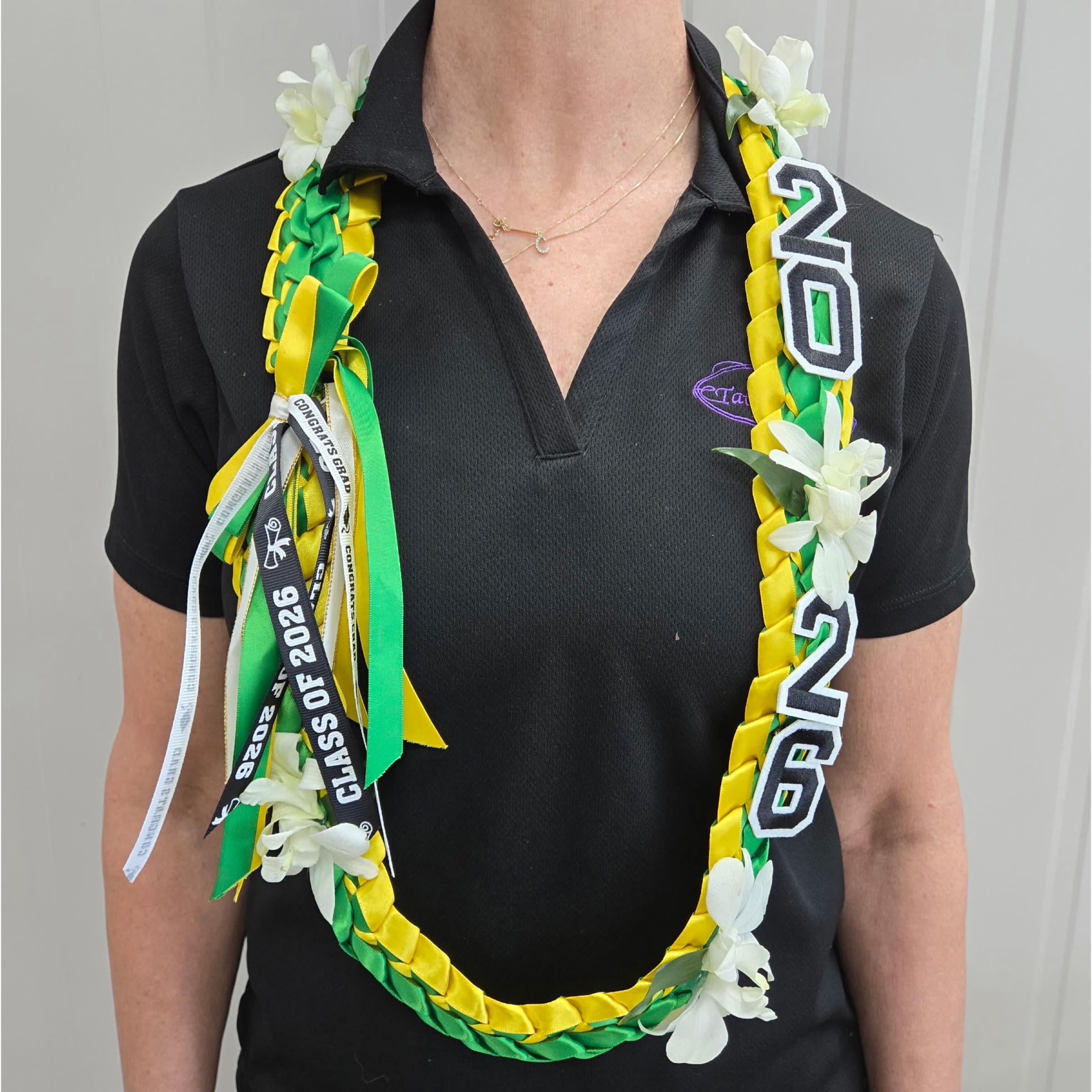 SCC and Horizon Ribbon/ Orchid Lei - SCC or Horizon Graduation Ribbon Lei with White Orchid Blooms.