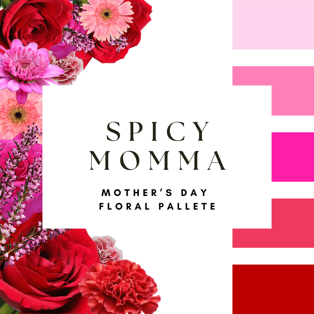 Spicy Momma - This palette sets the tone—we’ll bring it to life. Our designers hand-select the freshest blooms available in these colors to create a one-of-a-kind bouquet. The flowers shown are examples of the palette, and each arrangement will be uniquely designed with the best of what’s in season.