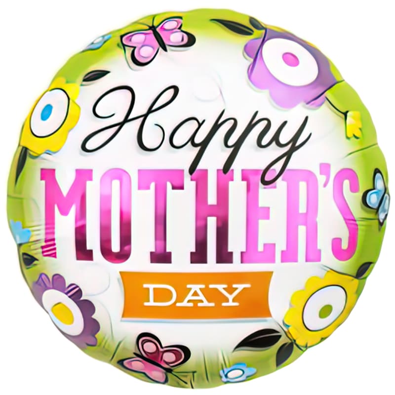 Round balloon reading Happy Mother's Day with floral graphics