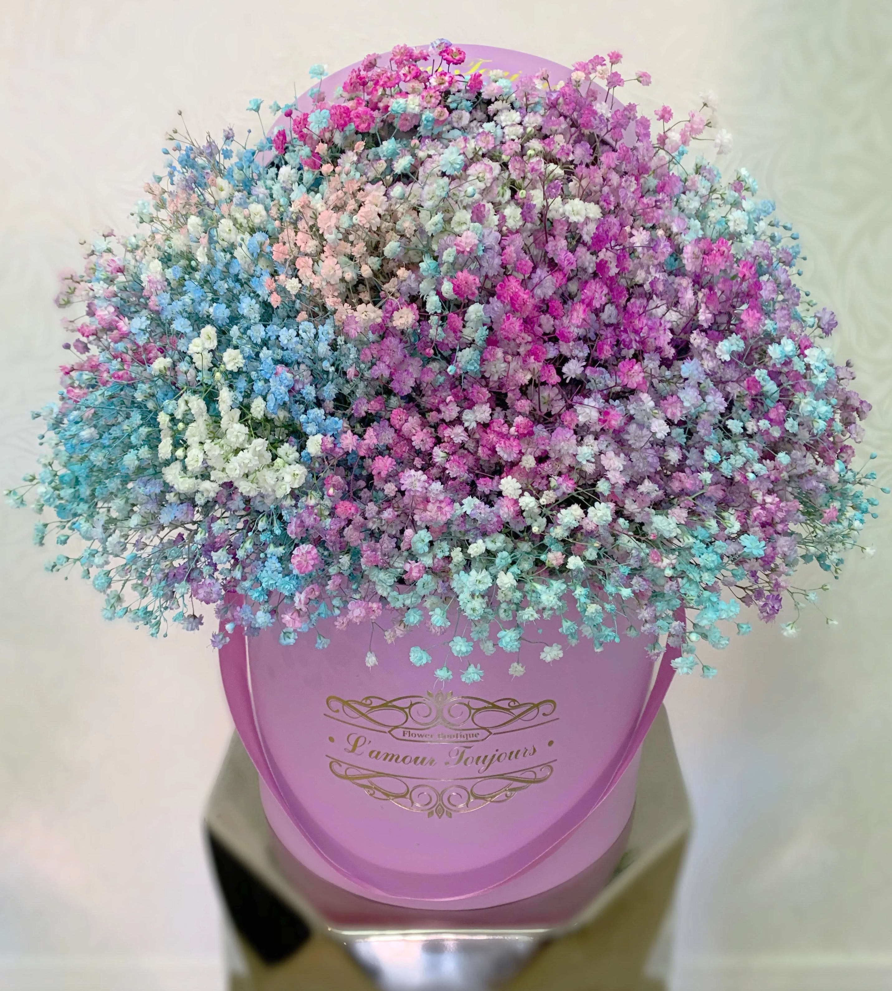 Laguna Beach Signature Flower Box - Same Day Flower Delivery - Multicolored clouds of gypsophila flowers in our Signature Box