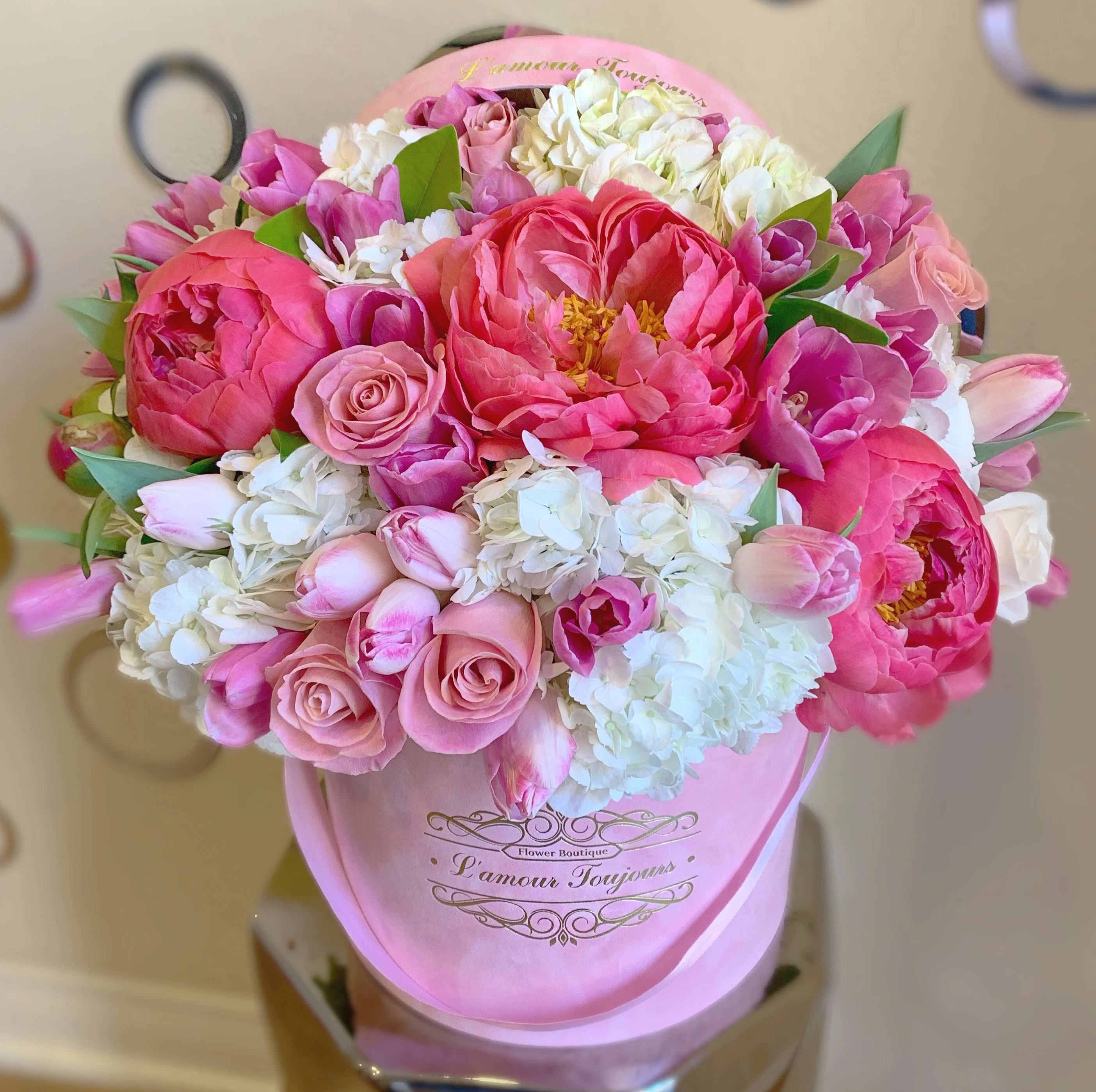 Spring Peonies Signature Box - Mix of premium peonies, tulips and seasonal flowers