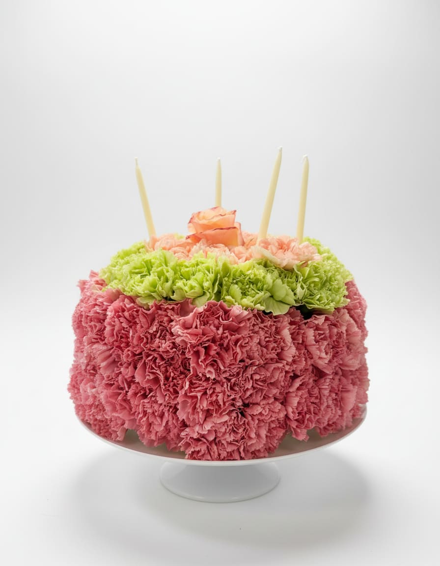 Blooms and Buttercream - This custom floral cake is make with long lasting fluffy carnations. Can be custom made for any occasion including, birthday, new baby, or anything that needs celebrating. Please allow a minimum of 2 days notice for all custom orders. Please specify in the notes upon checkout if you would like certain colors.