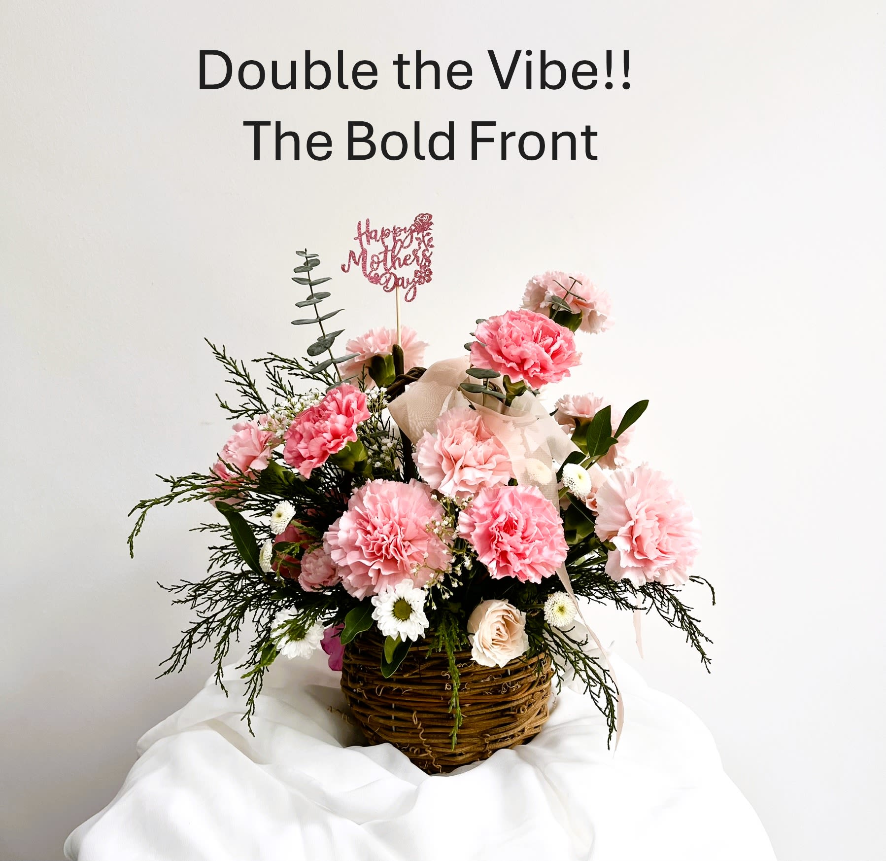 Mother's Day Double Vibe Parental Love Basket - Bigger than the standard size. A front-and-back bouquet featuring a lush combination of light and Blush pink carnations, beautiful from every angle! Traditional Korean Blossom as well!
