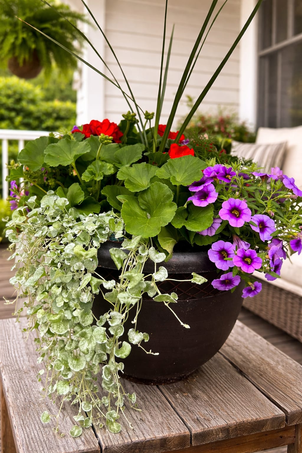Summer Porch Pot  - Celebrate Mom with a gift that keeps blooming. Our handcrafted porch pots are thoughtfully designed with a beautiful mix of vibrant seasonal flowers and lush greenery, creating a full, eye-catching arrangement perfect for any entryway, patio, or porch. Each planter is carefully arranged to offer a balance of color, texture, and trailing elements that will grow and flourish all season long. These pots are not only a stunning way to welcome guests but also a lasting reminder of your love and appreciation. Available now as a Mother’s Day pre-order, these porch pots make the perfect meaningful gift. Quantities are limited to ensure the highest quality, so reserve yours early!