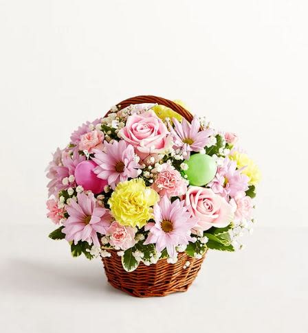 Easter Egg Basket -  Pet Friendly? No This arrangement contains daisies and chrysanthemums, which are toxic to both cats and dogs if ingested. Keep this basket on a high counter or mantelpiece to prevent access by household pets.    Human Allergy Note This arrangement contains pollen-heavy Daisy Poms and Baby’s Breath, which may trigger sensitivities for those with hay fever. We recommend placing the basket in a well-ventilated area away from bedside tables.   Care &amp; Longevity To keep your basket fresh, check the water level daily by feeling the floral foam or the bottom of the container. Gently add room-temperature water to the center of the basket, avoiding the blooms. Keep the arrangement in a cool spot away from direct sunlight, heating vents, or ripening fruit, and remove any fading blossoms to encourage the remaining flowers to last.    Best Occasions &amp; Situations  Easter and Passover  Spring celebration  Host gift  Thinking of you  Just because  Congrats/celebration  Table centerpiece  Why Customers Love It Cheerful color balance of soft pastels. Gift-ready presentation in a reusable wicker basket. Versatile size that fits perfectly on a kitchen island or coffee table. Festive touches with the included decorative eggs.