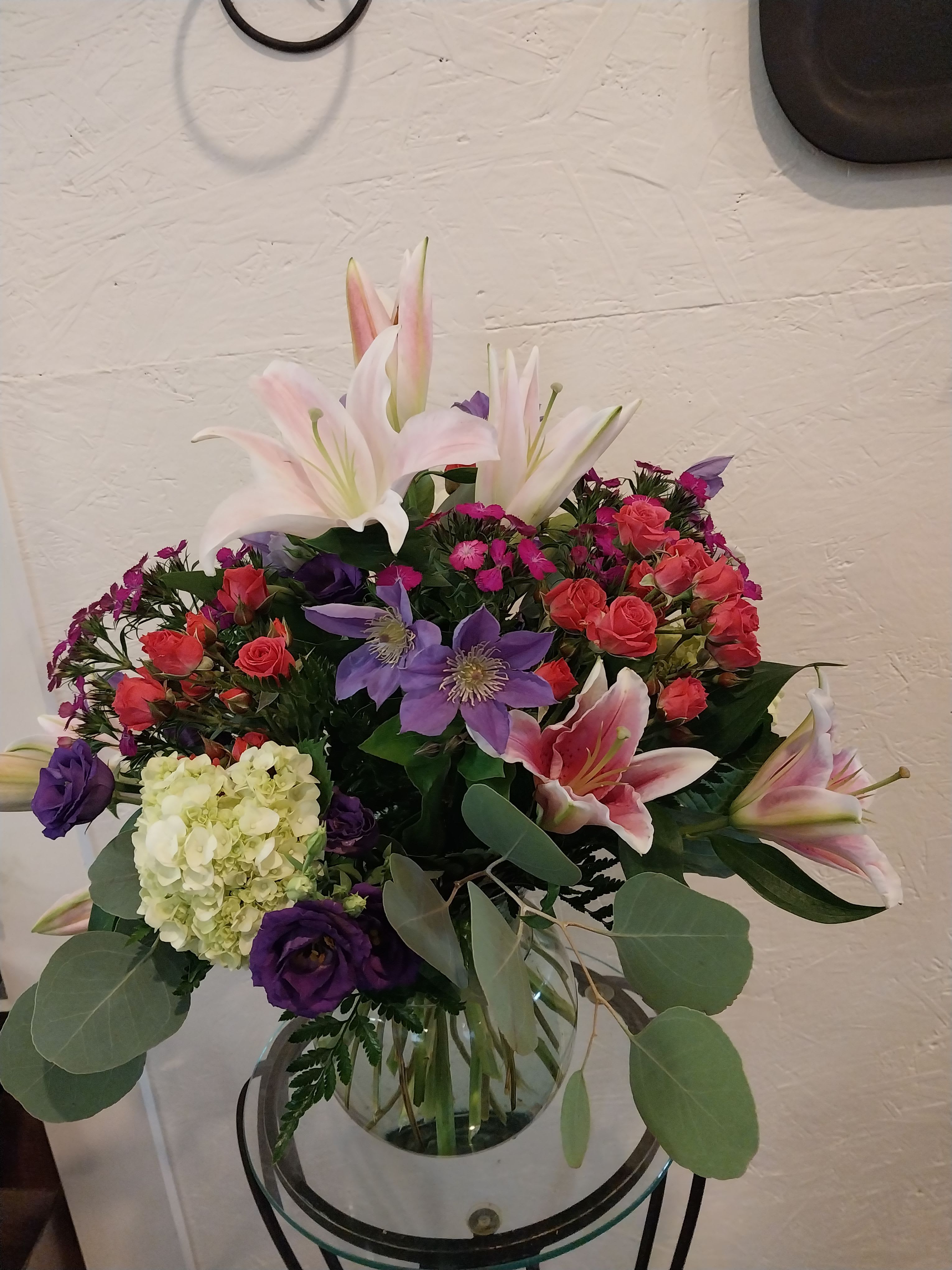 Peaches and Creme  - Cream Lilies Coral Spray Roses Lisiathus Sweet William