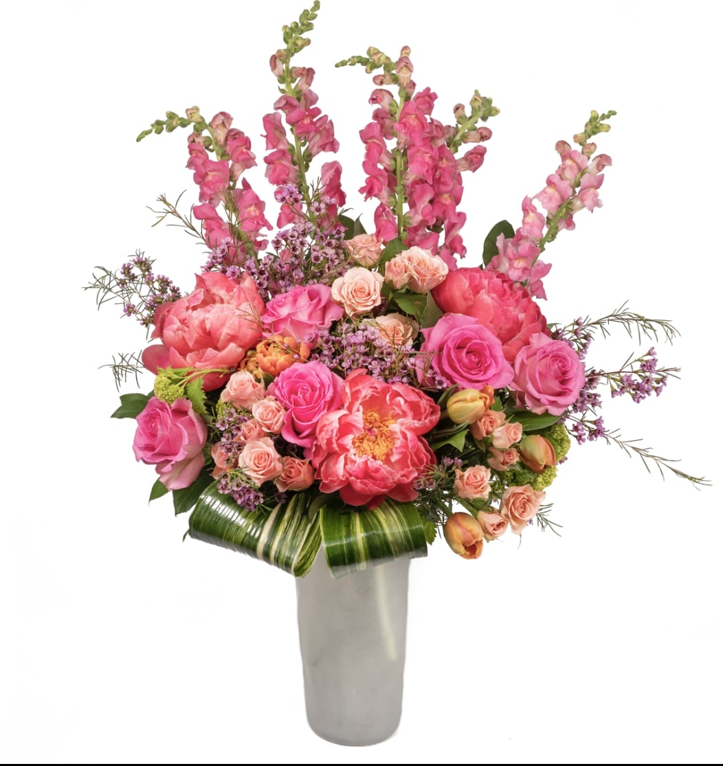 Everlasting Impression - Snapdragons, peonies, spray roses, roses, wax flower, tulips designed tall.