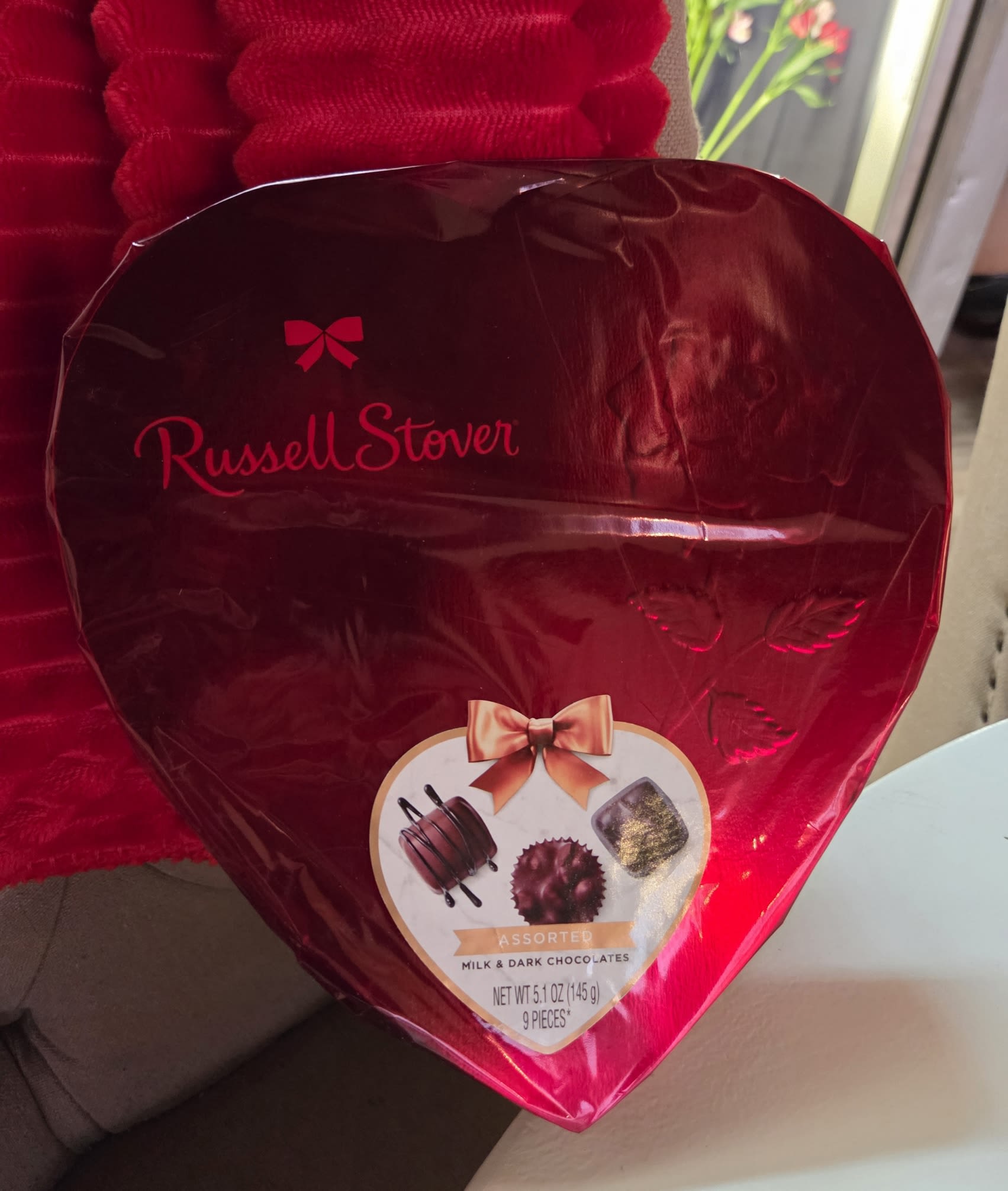 Heart-shaped box of Russell Stover assorted chocolates