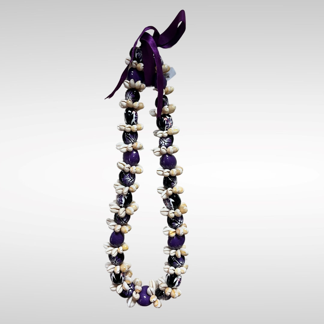 Purple and Black Kukui Nut Lei - Purple and Black Kukui Nut Lei