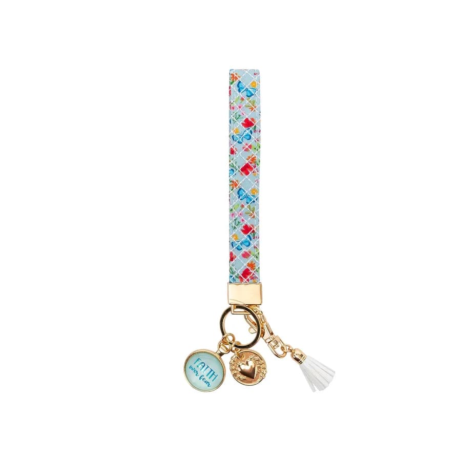 Floral Wristlet Keychain - A cute and colorful floral wristlet keychain with gold-tones. Perfect for keeping your keys easy to carry and adding a fun pop of color to your everyday essentials. 