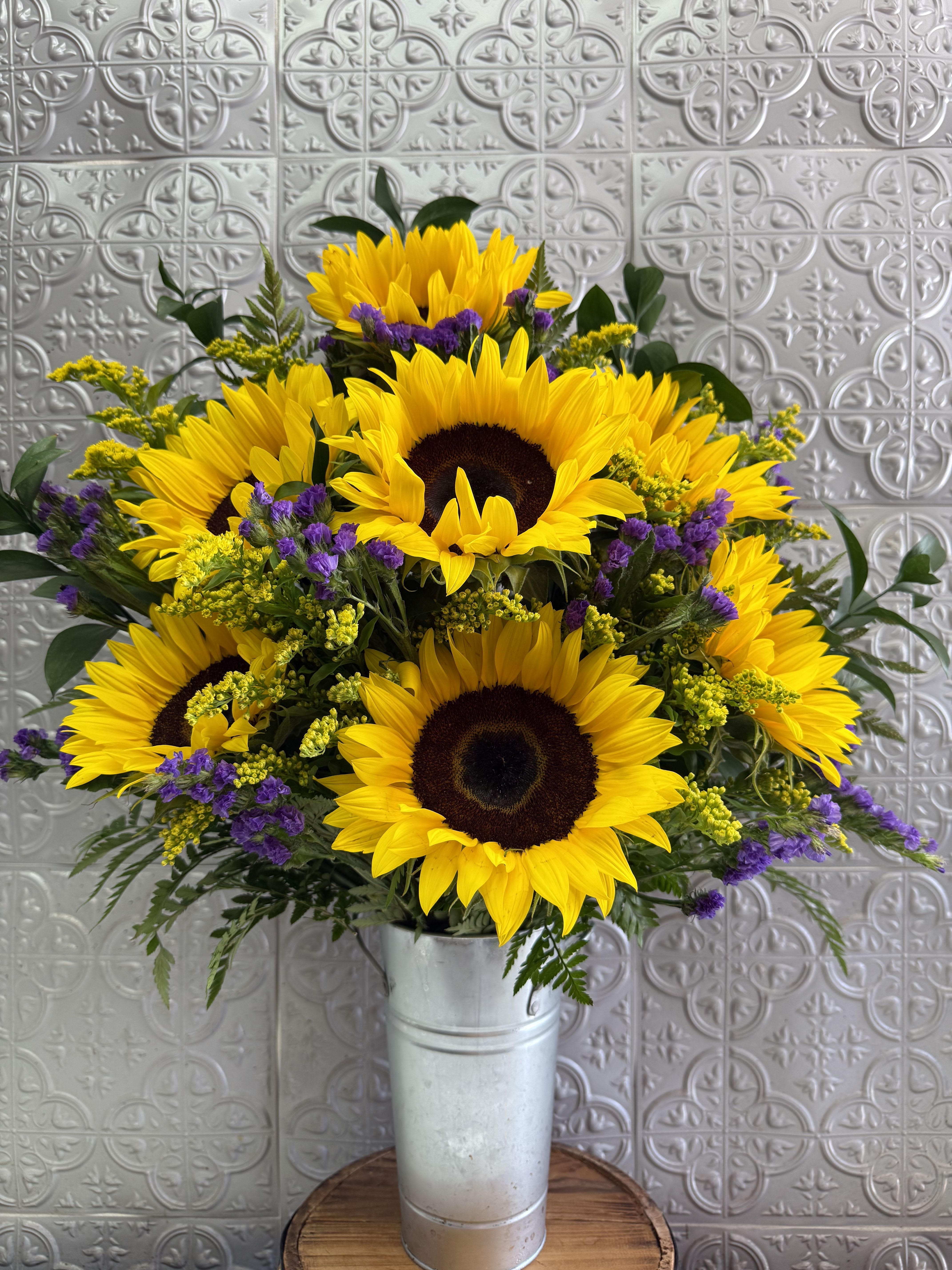 SUNNY SUNFLOWERS - Beautiful tall floral arrangement simple but brilliant to brighten your special persons day. (VASE MAY VARY)