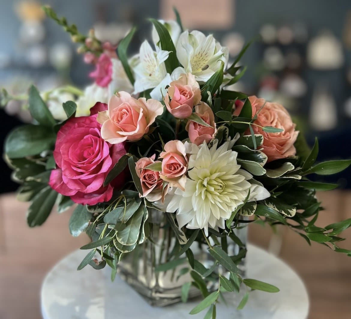 Mothers Day Neutrals - A Mothers Day designers choice in a Neutral Pallet! Elegant and classic blooms in a light pastel pallet arranged with the freshest blooms.   ***photo is a reference for color - all designers choices are designed with the freshest blooms in season on hand 