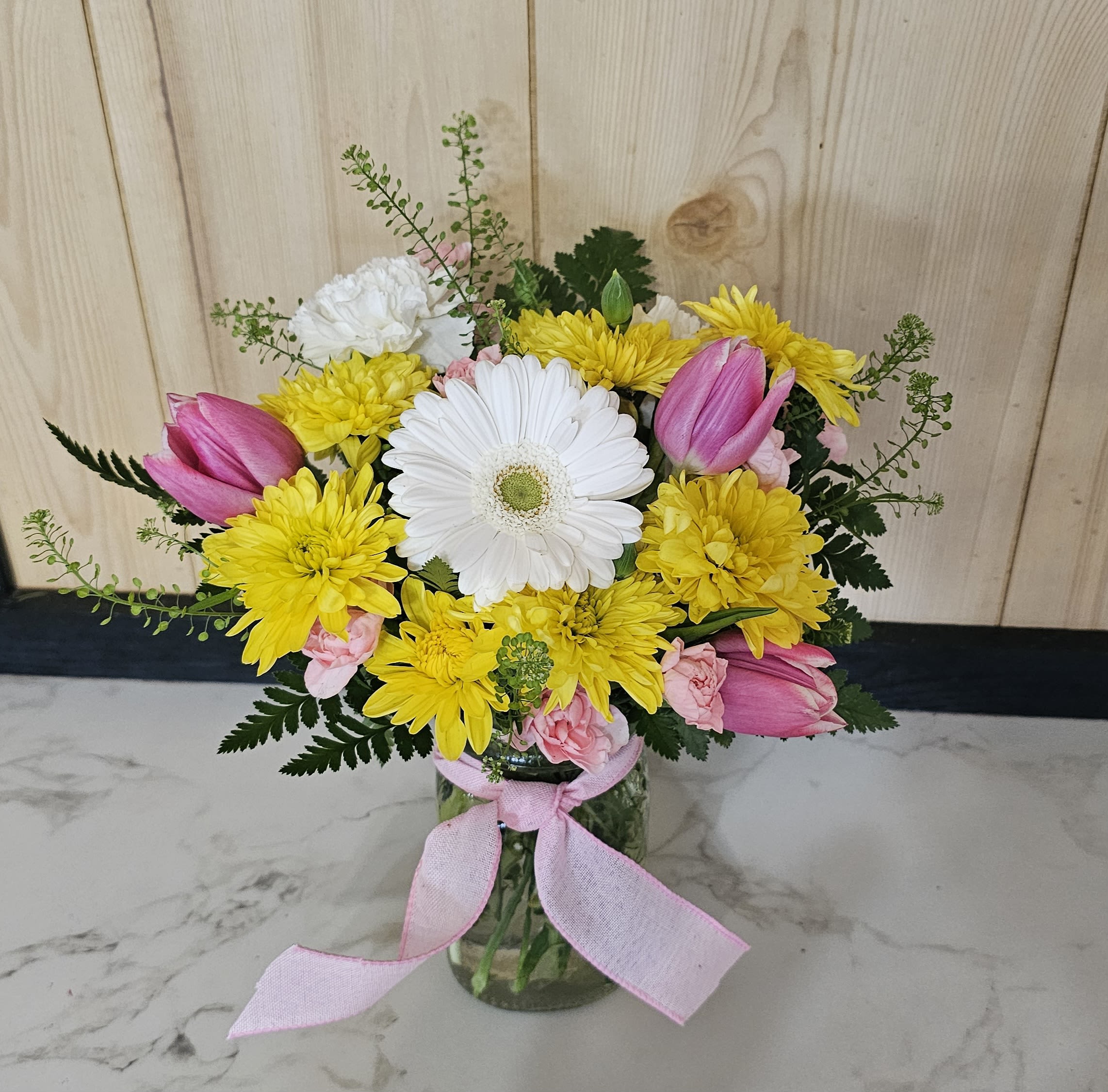 Spring Time - A spring time arrangement arranged in a clear vase. 
