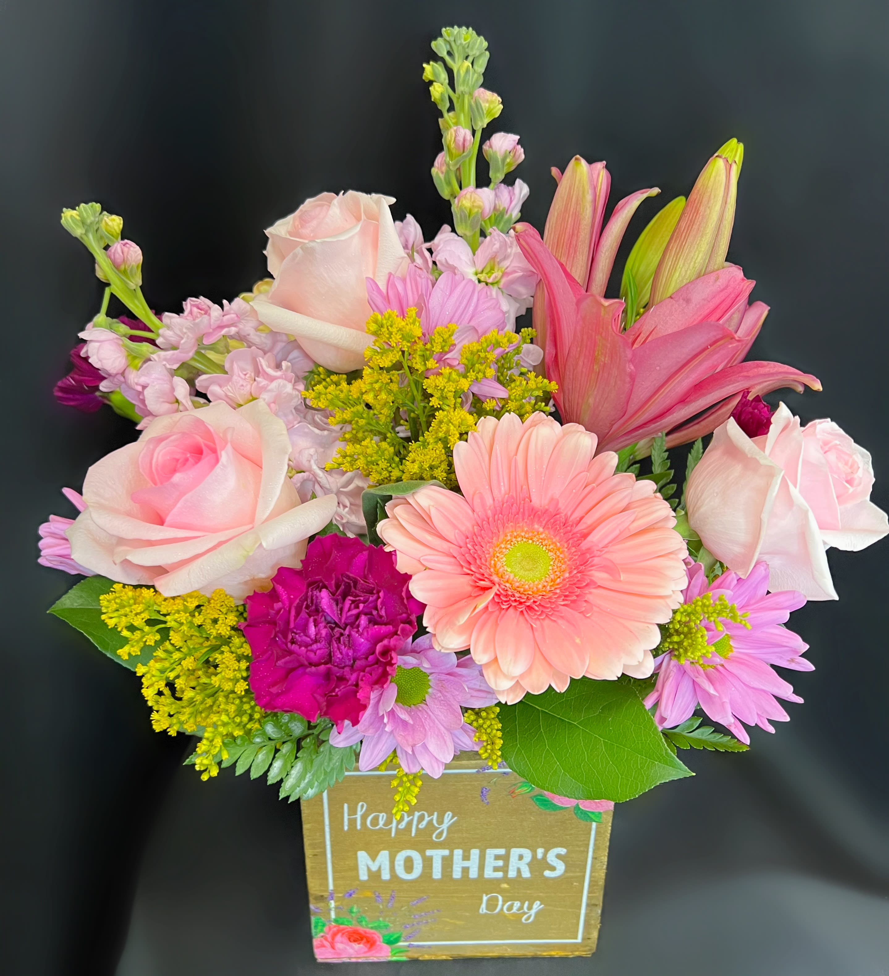 JUST FOR YOU - MOTHERS DAY BQT WITH LILIES, GERBERAS, ROSES, DAISIES, CARNATIONS AND STOCK