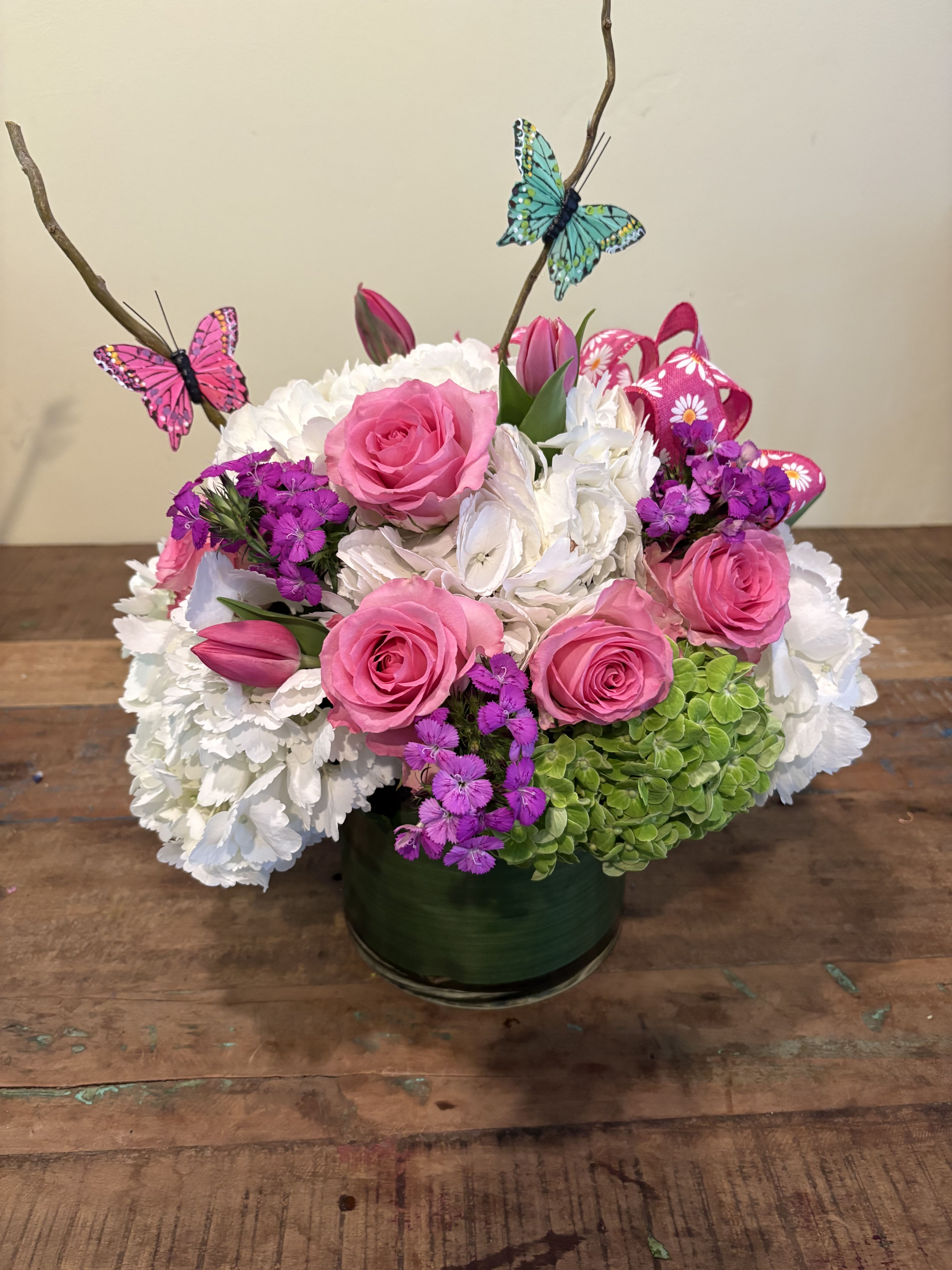Butterfly’s and Blooms - Butterfly’s with assorted hydrangeas, roses and tulips
