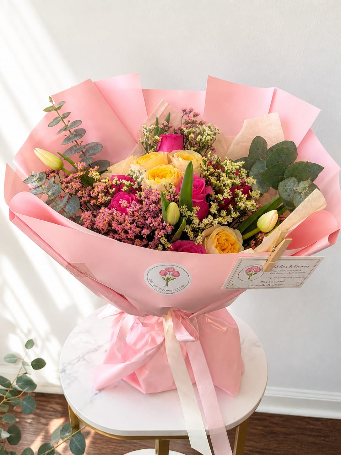 Peach Bloom - Peach Bloom is a soft and elegant bouquet featuring premium peach and blush roses with fresh white tulips and delicate fillers, designed for a luxurious Mother’s Day gift. Handcrafted with fresh flowers and available for same-day flower delivery in Myrtle Beach when you order before 12PM. Order now for a beautiful and unforgettable floral surprise.