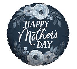 Blue &amp; White Floral Mother's Day Mylar - A standard sized blue &amp; white mylar balloon with flowers that reads "Happy Mother's Day"