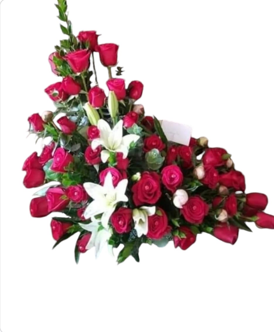 Large bouquet of red roses and white lilies