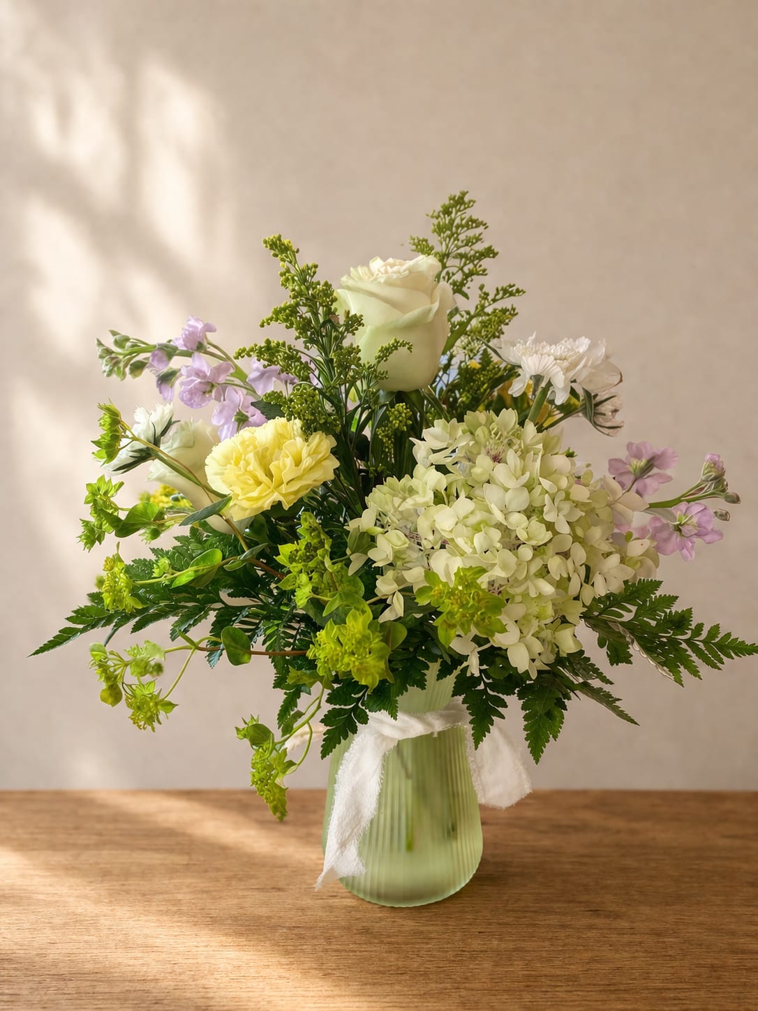 Lavender and Honey - Fresh bouquet with blooms in the shades of purple, yellow and white. 