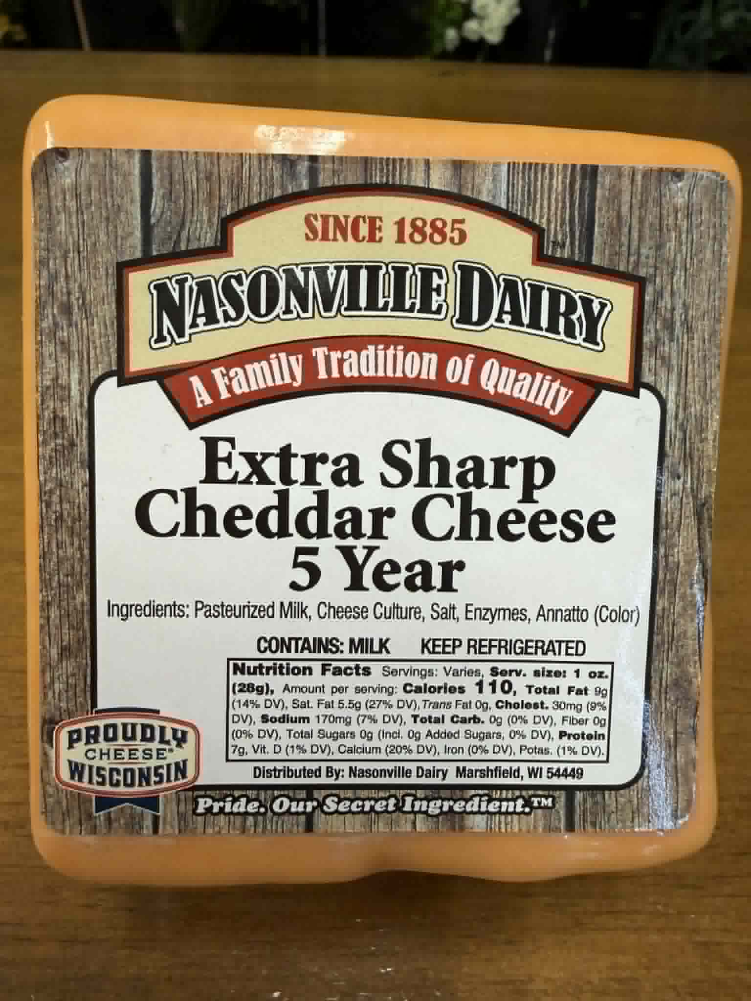 Extra Sharp 5 Year Cheddar  - Nasonville Dairy Aged for an amazing five years for a memorable taste. 