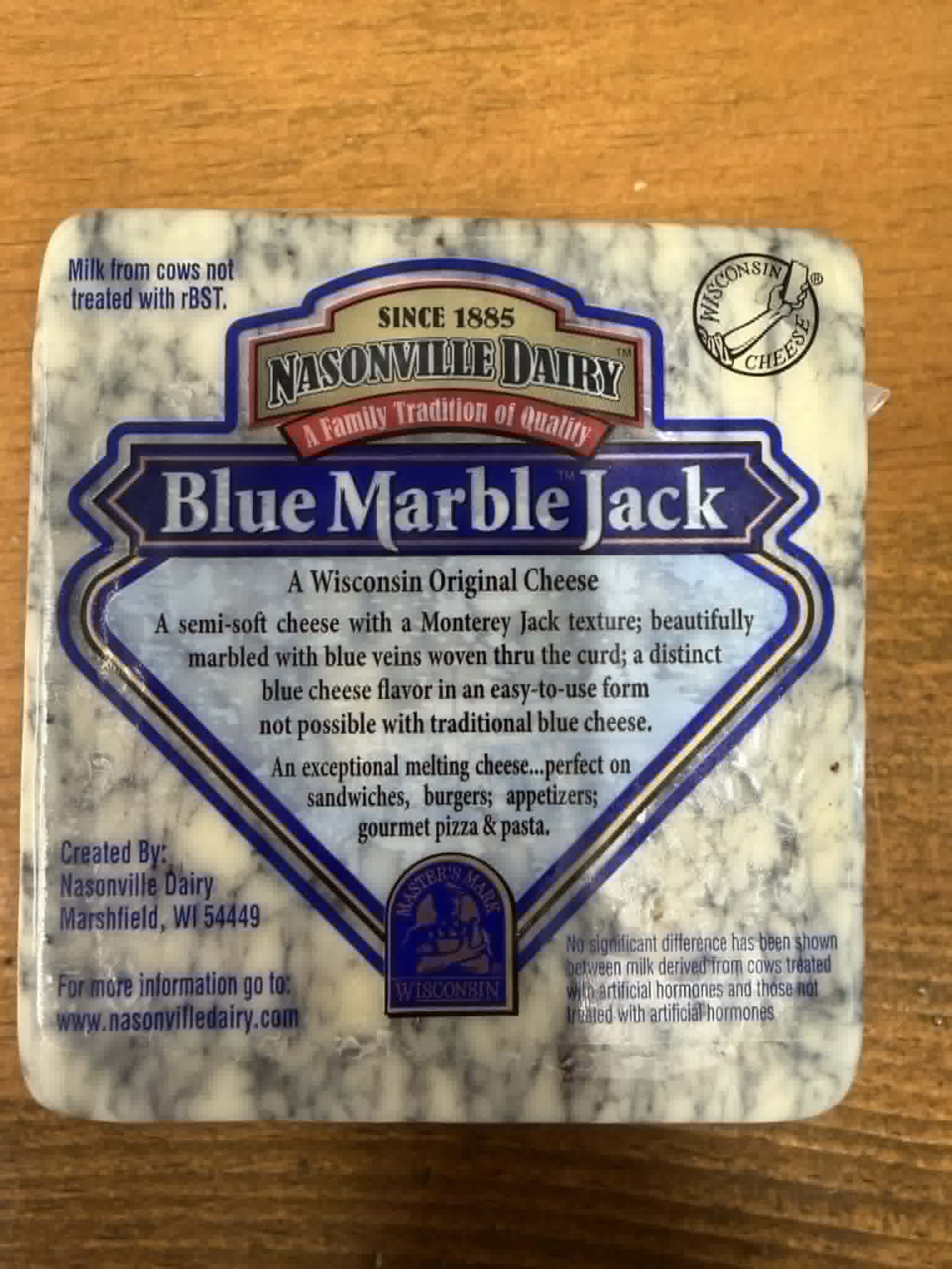Blue Marble Jack - Nasonville Dairy  Award-Winning Blue Marble Jack Blue Cheese with addition of creamy Marble Jack