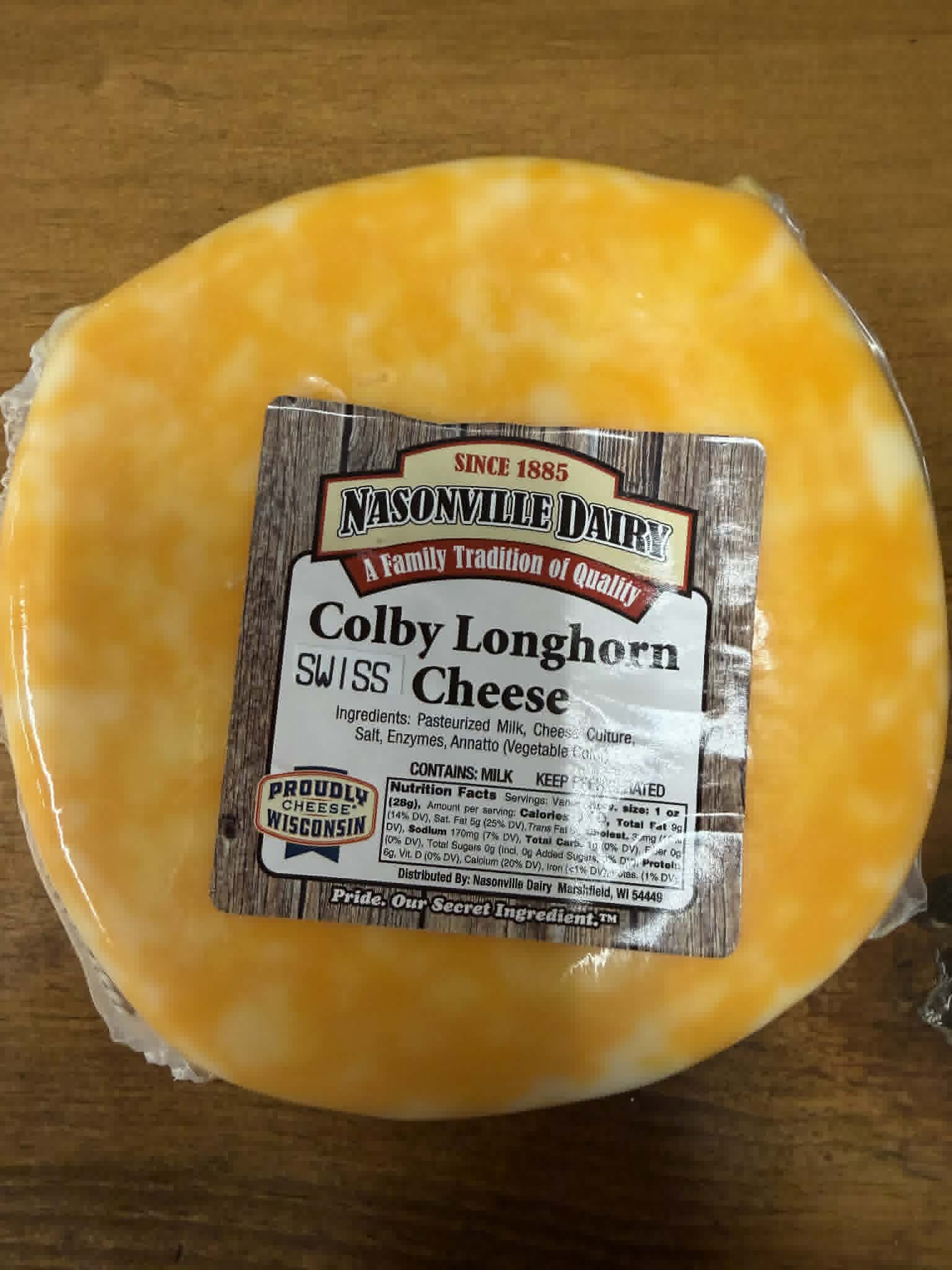 Colby Swiss - Nasonville Dairy  Colby Longhorn Swiss round disk