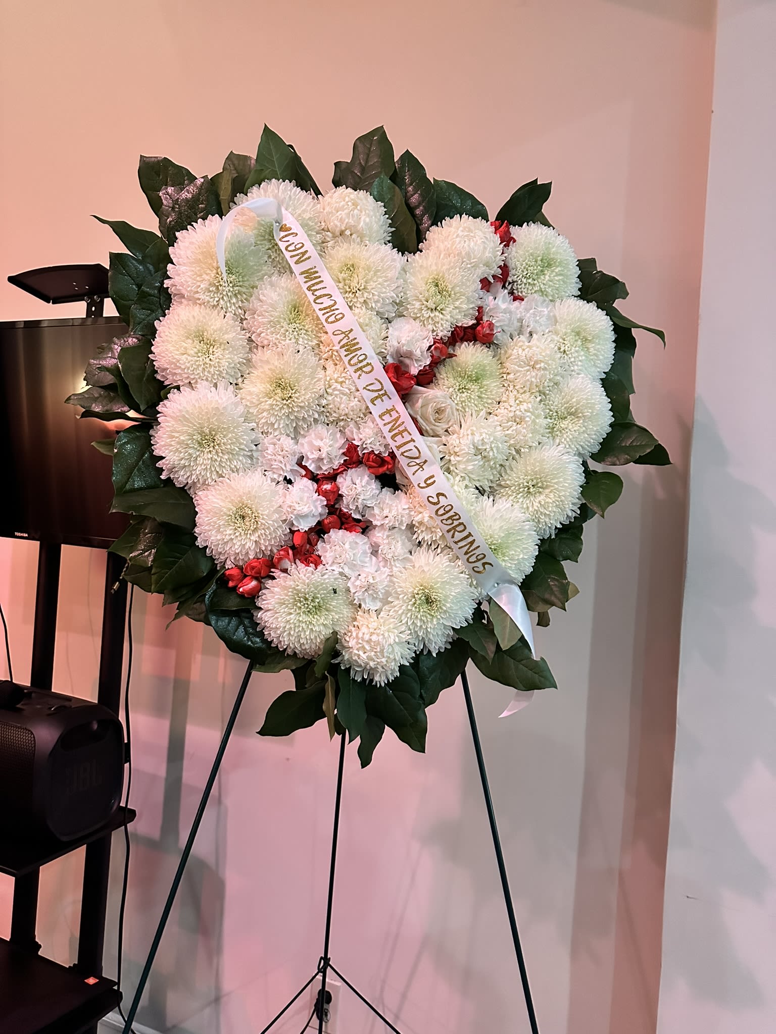 Floral Heart Crown [Funeral Arrangement] - Choice of message (Please write in description) Color of ribbon may vary upon availability